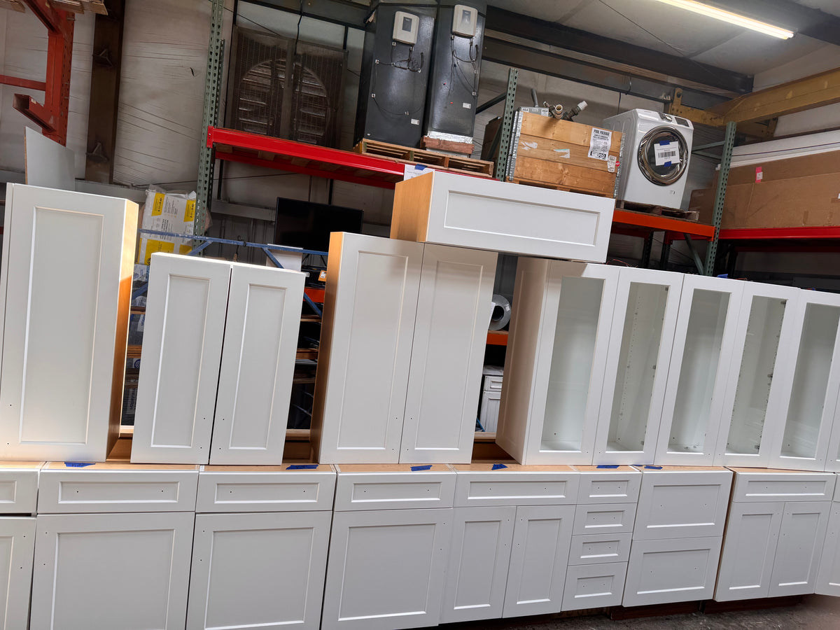 23ft White Reclaimed Kitchen Cabinet Set, Birch Plywood