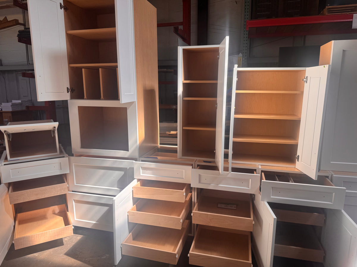 23ft White Reclaimed Kitchen Cabinet Set, Birch Plywood