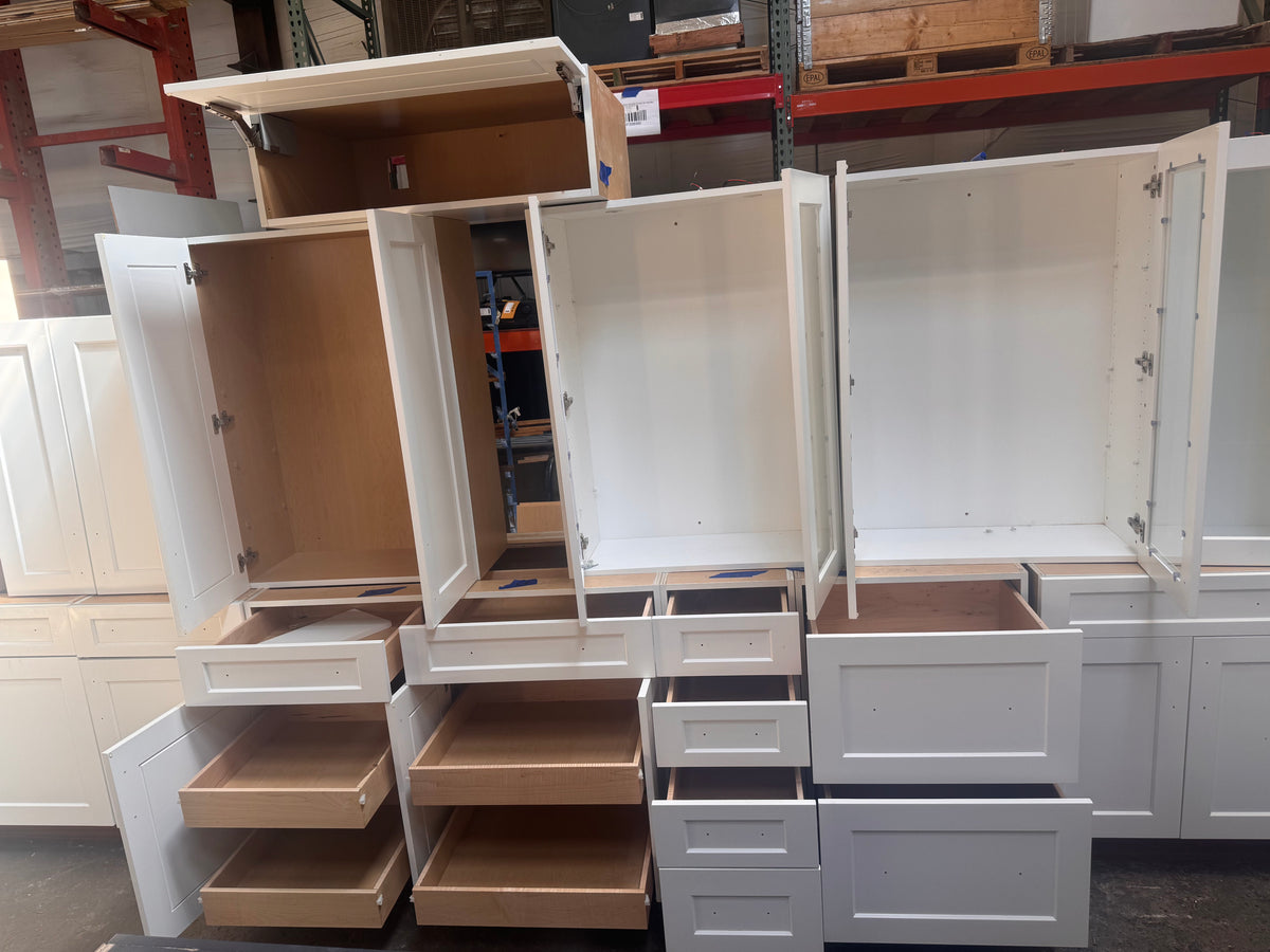 23ft White Reclaimed Kitchen Cabinet Set, Birch Plywood