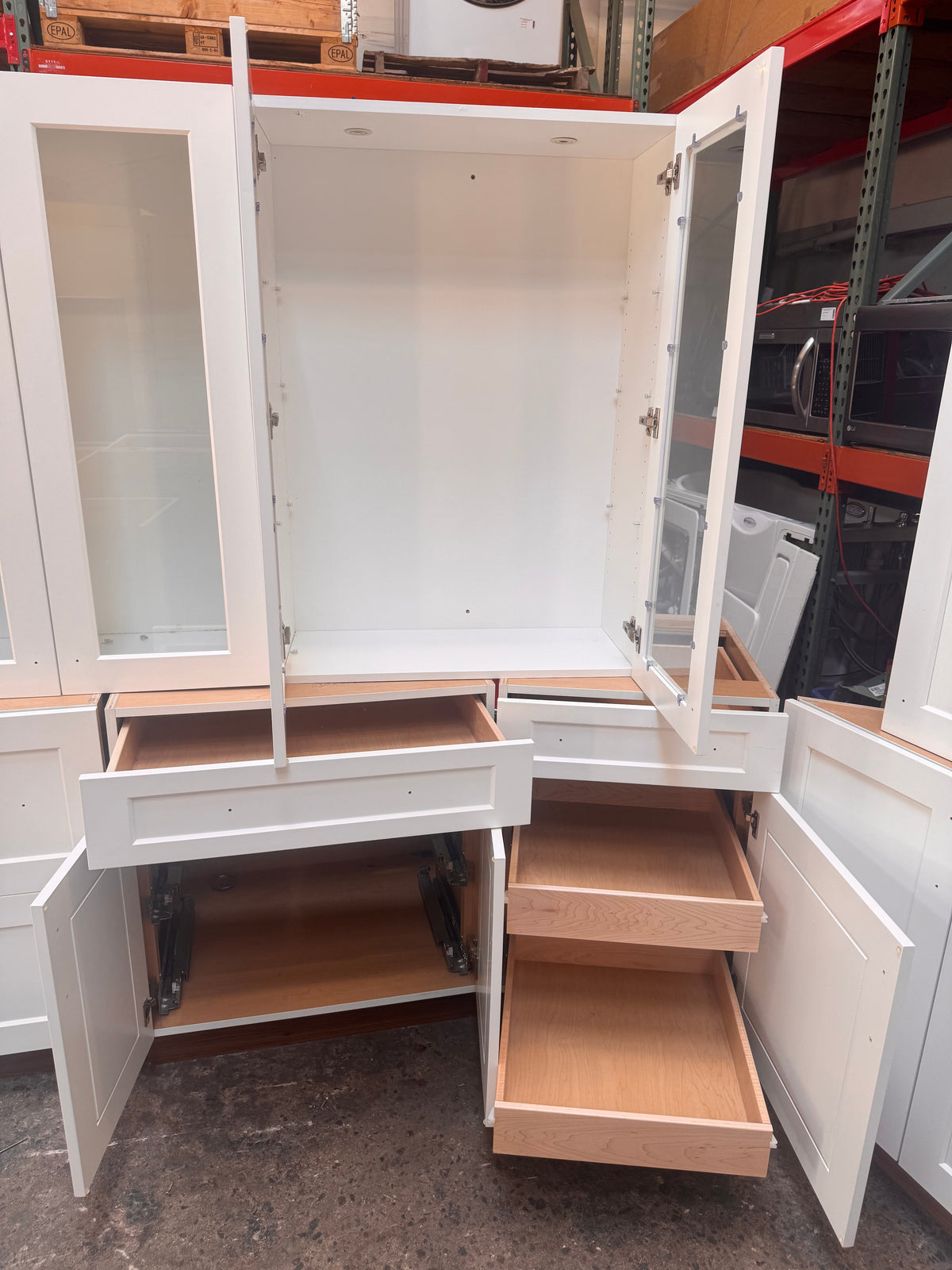 23ft White Reclaimed Kitchen Cabinet Set, Birch Plywood