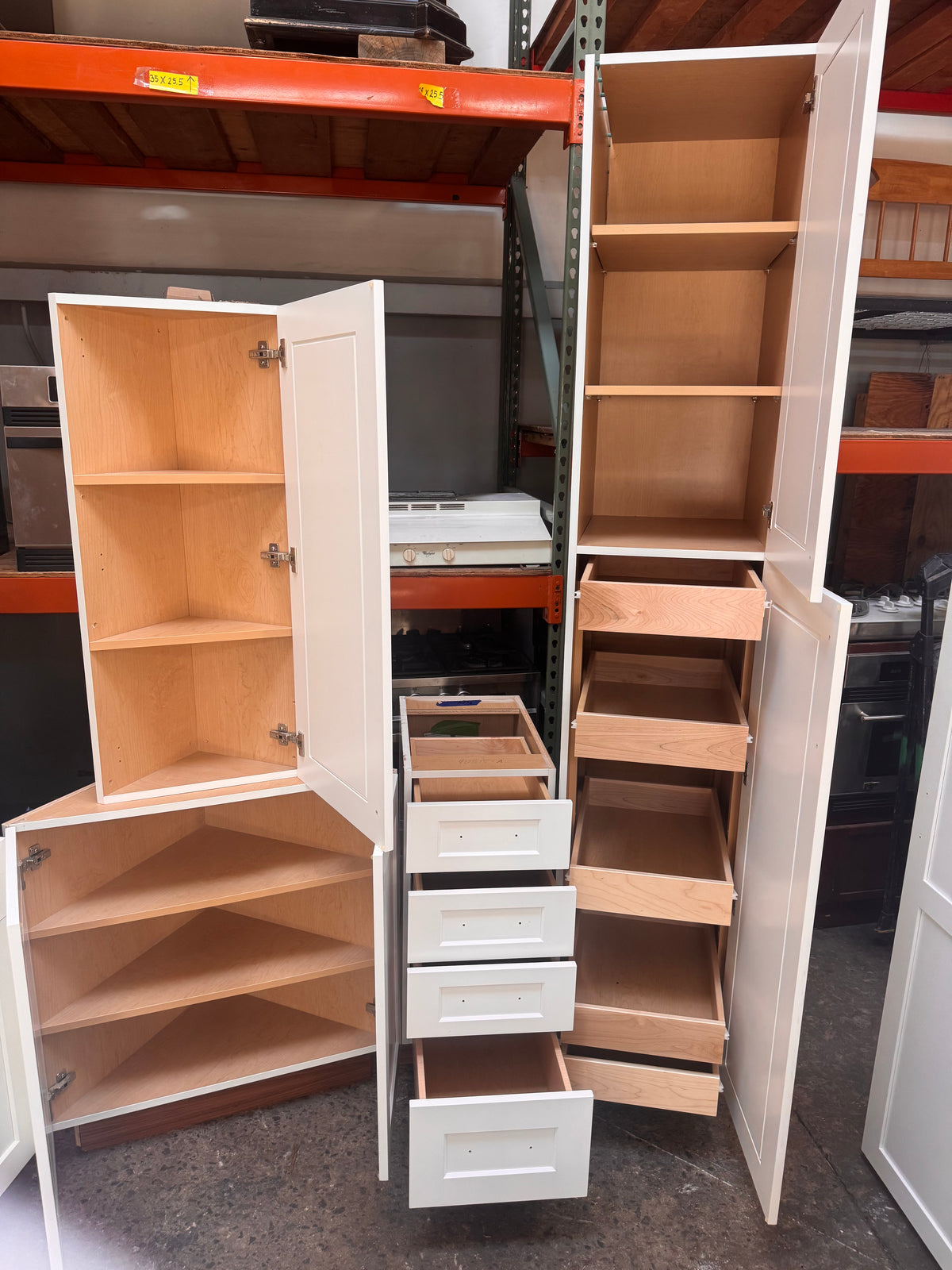 23ft White Reclaimed Kitchen Cabinet Set, Birch Plywood