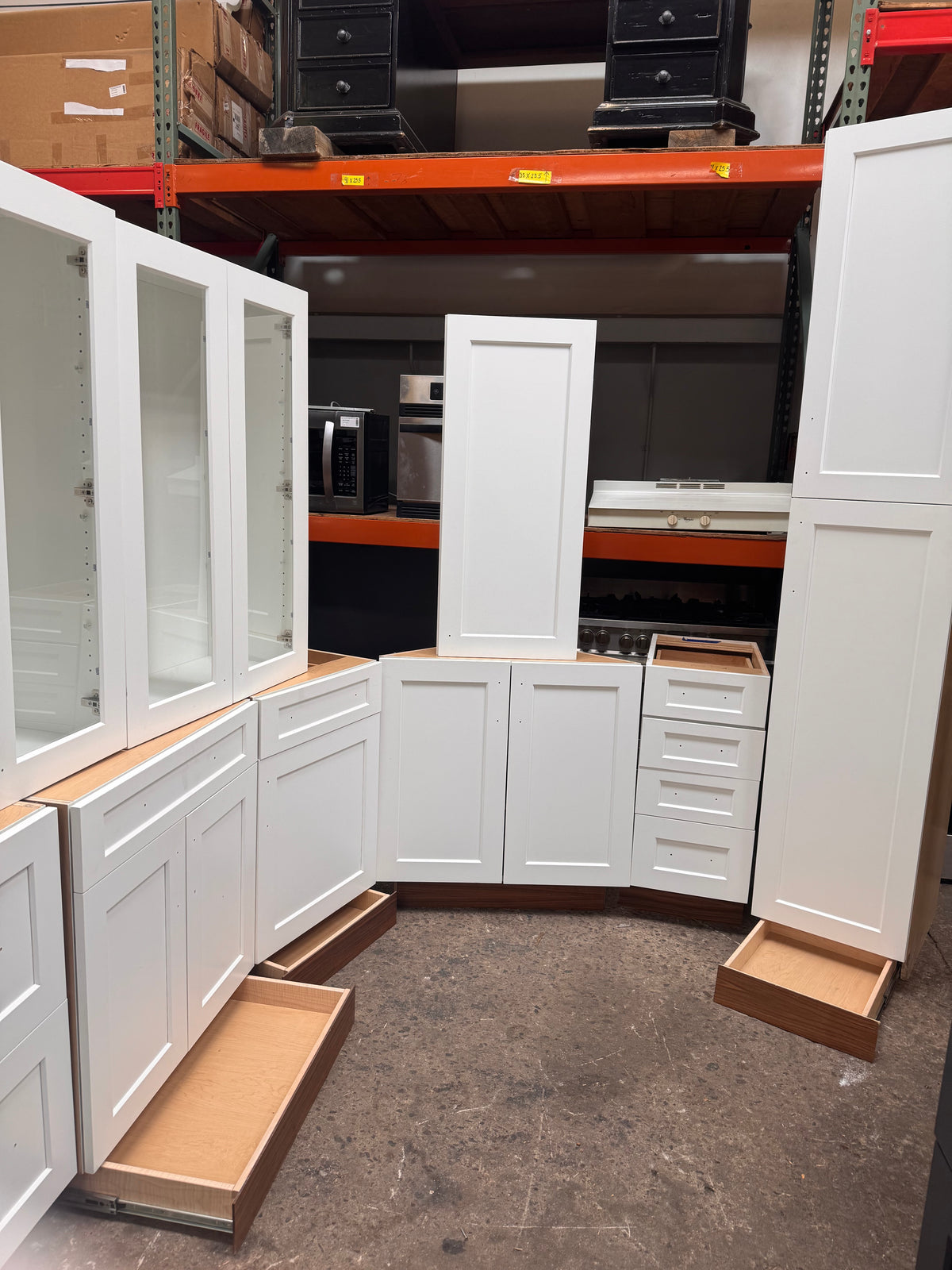 23ft White Reclaimed Kitchen Cabinet Set, Birch Plywood