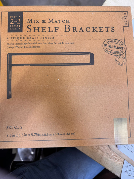World Market Mix &amp; Match Shelf Brackets, Antique Brass Finish, New (Set of 2)