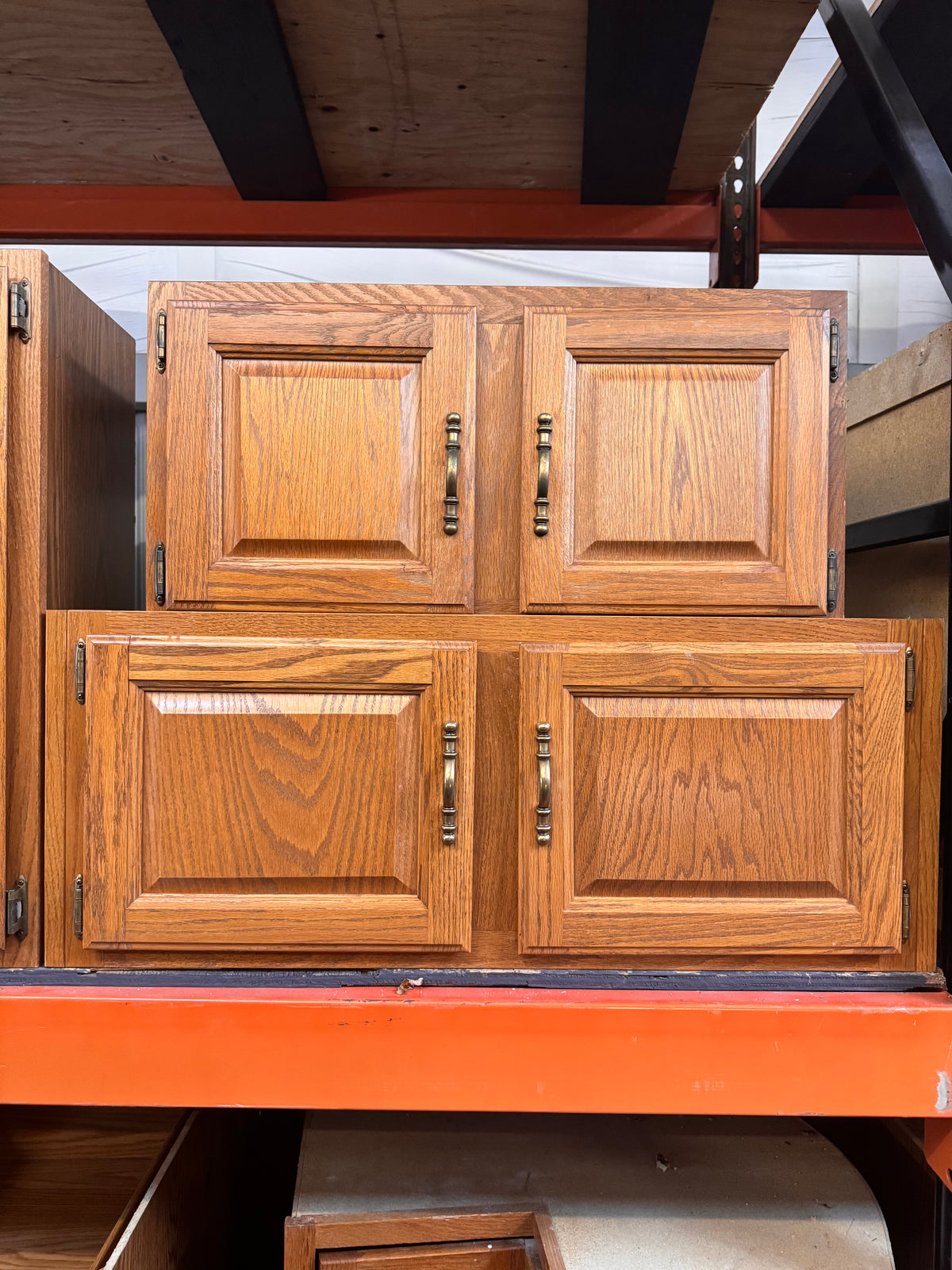 14.75ft Reclaimed Oak Kitchen Cabinet Set, 17-Piece Base and Upper