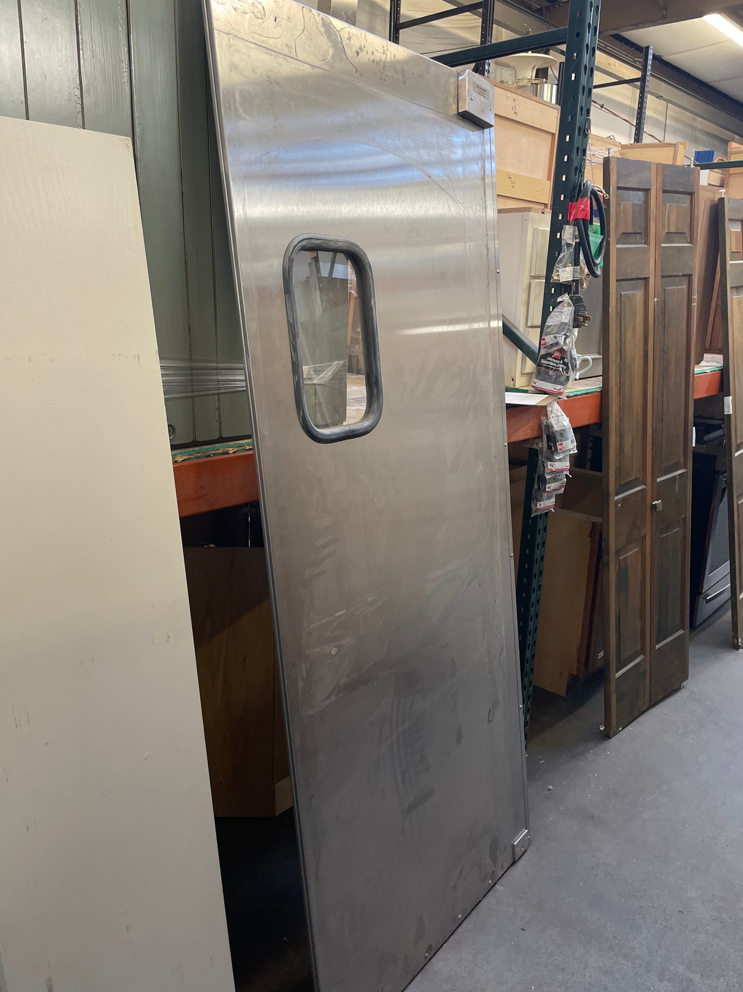 36x85 Double Swing Commercial Door w/ Window, Stainless/Wood [#J311.02]