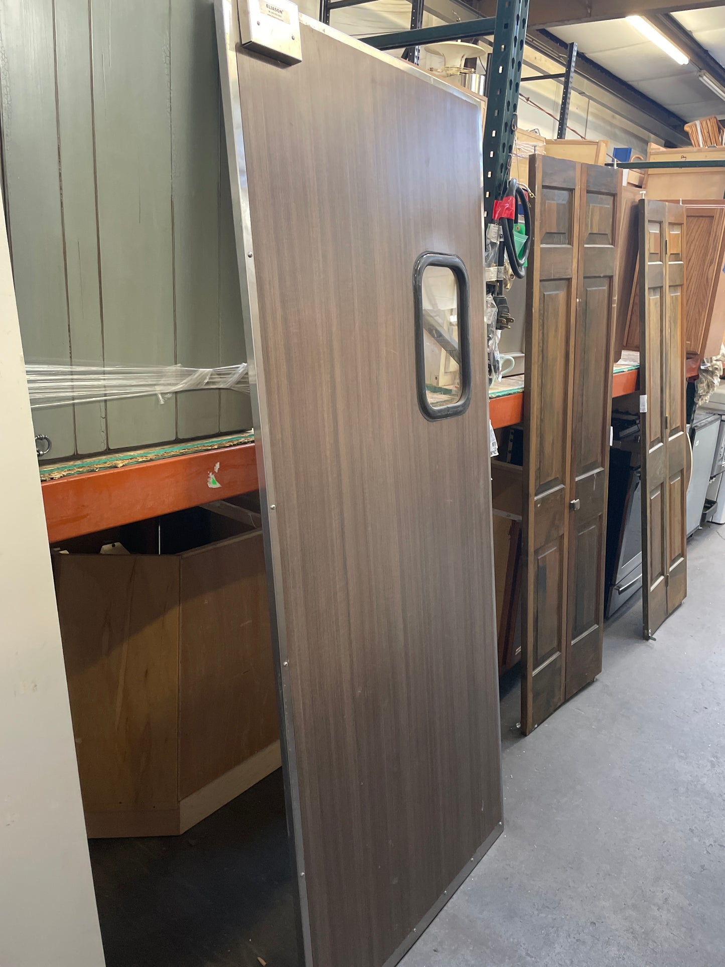 36x85 Double Swing Commercial Door w/ Window, Stainless/Wood [#J311.02]