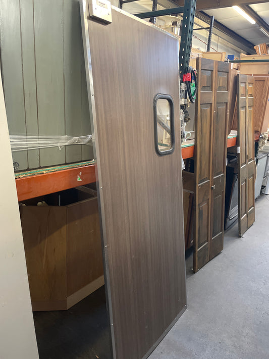 36x85 Double Swing Commercial Door w/ Window, Stainless/Wood [#J311.02]