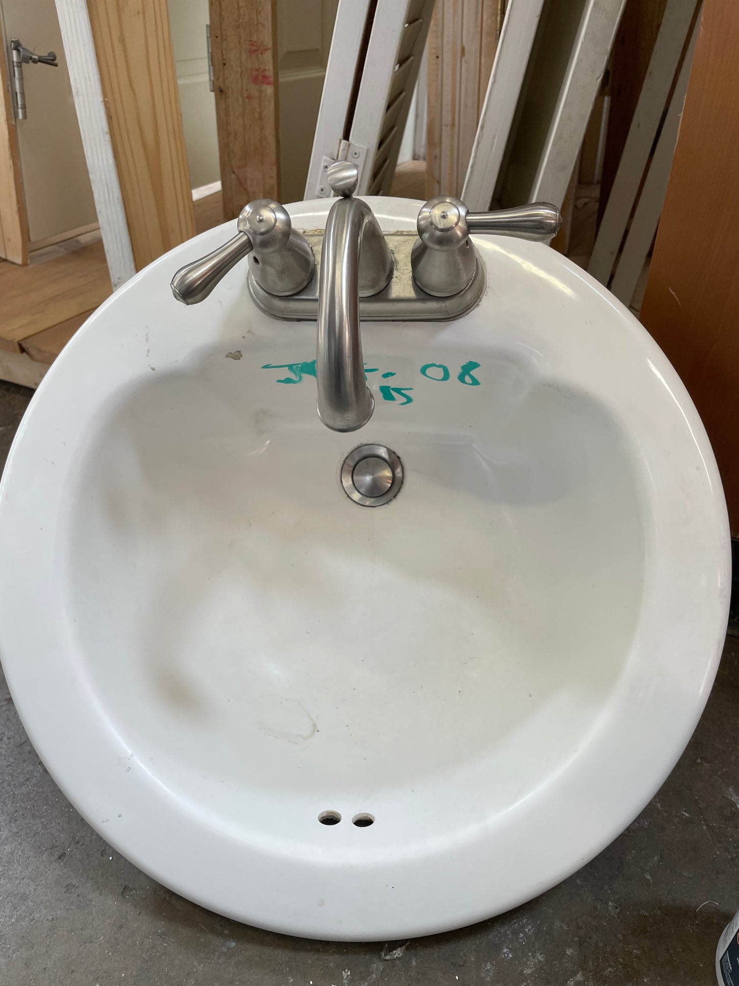 Bathroom Drop-In Sink, White Plastic w/ Faucet [#J414.08]