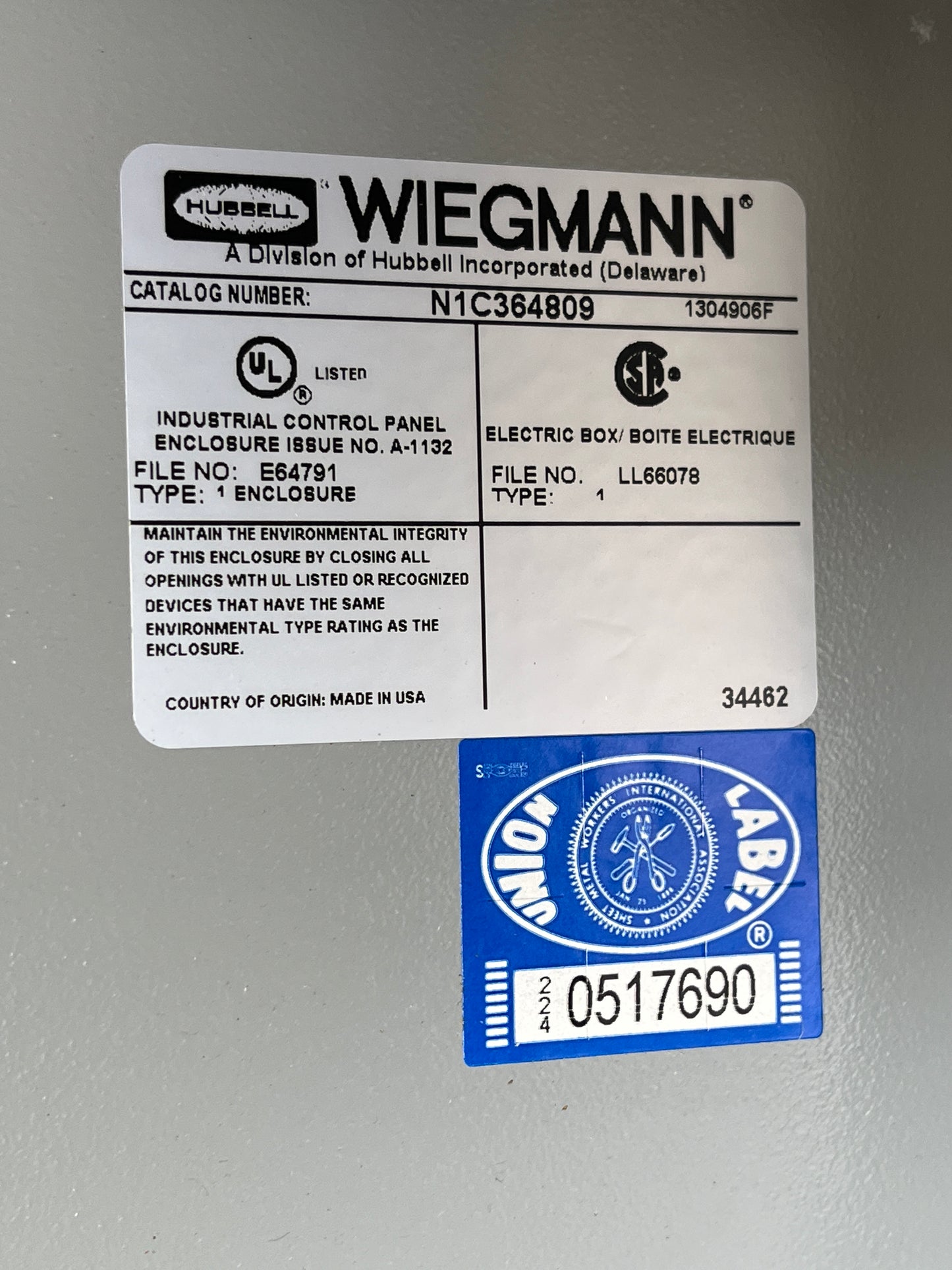 Wiegmann N1 Extra Large Electrical Enclosure Cabinet with Panel [809.41]