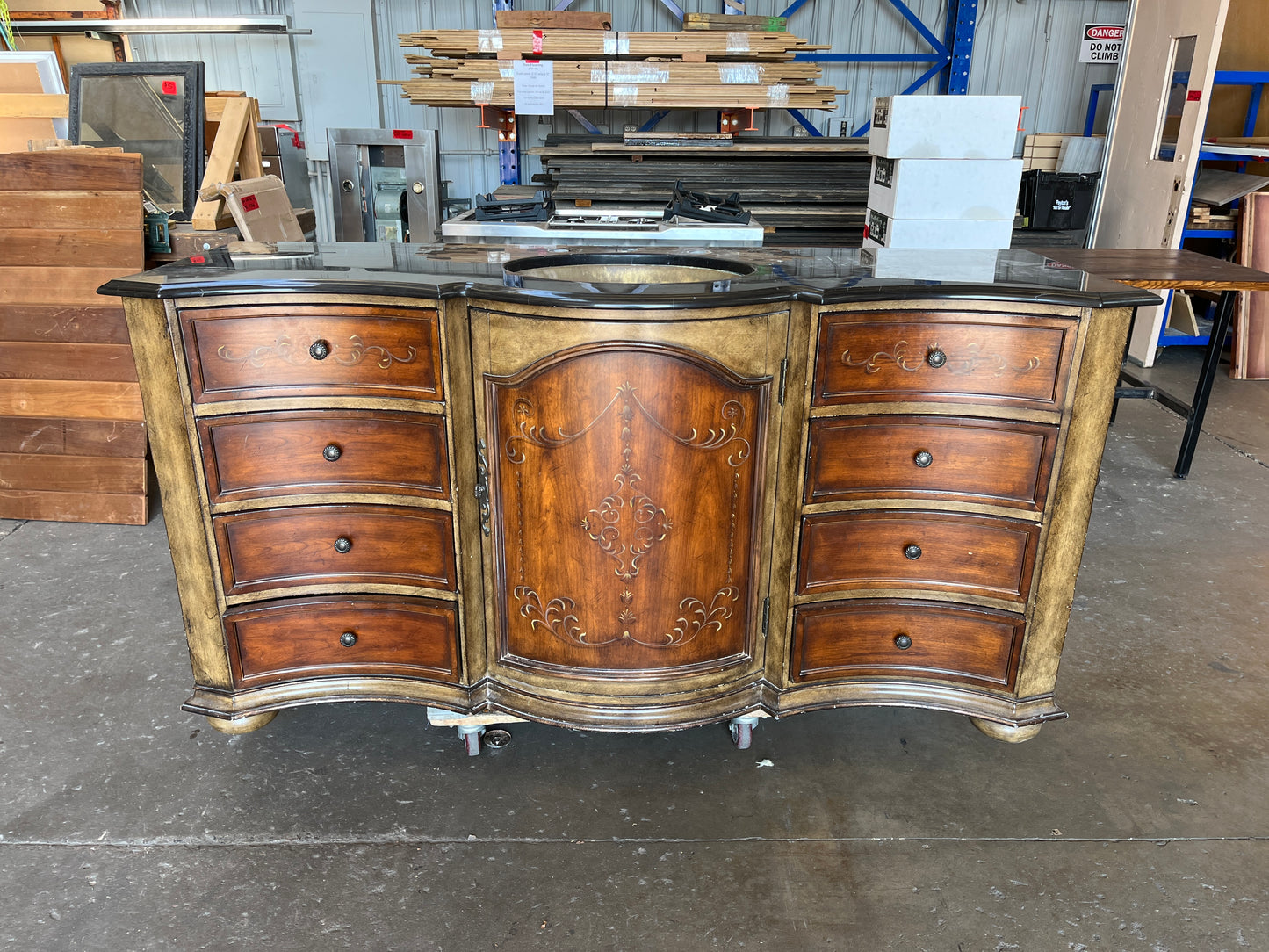 Vanity Cabinet with Chipped Top and Copper Sink  [812.02]