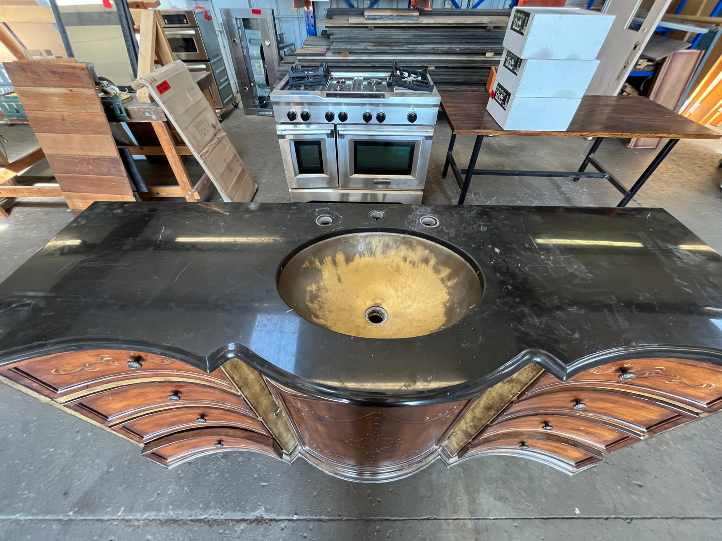 Vanity Cabinet with Chipped Top and Copper Sink  [812.02]