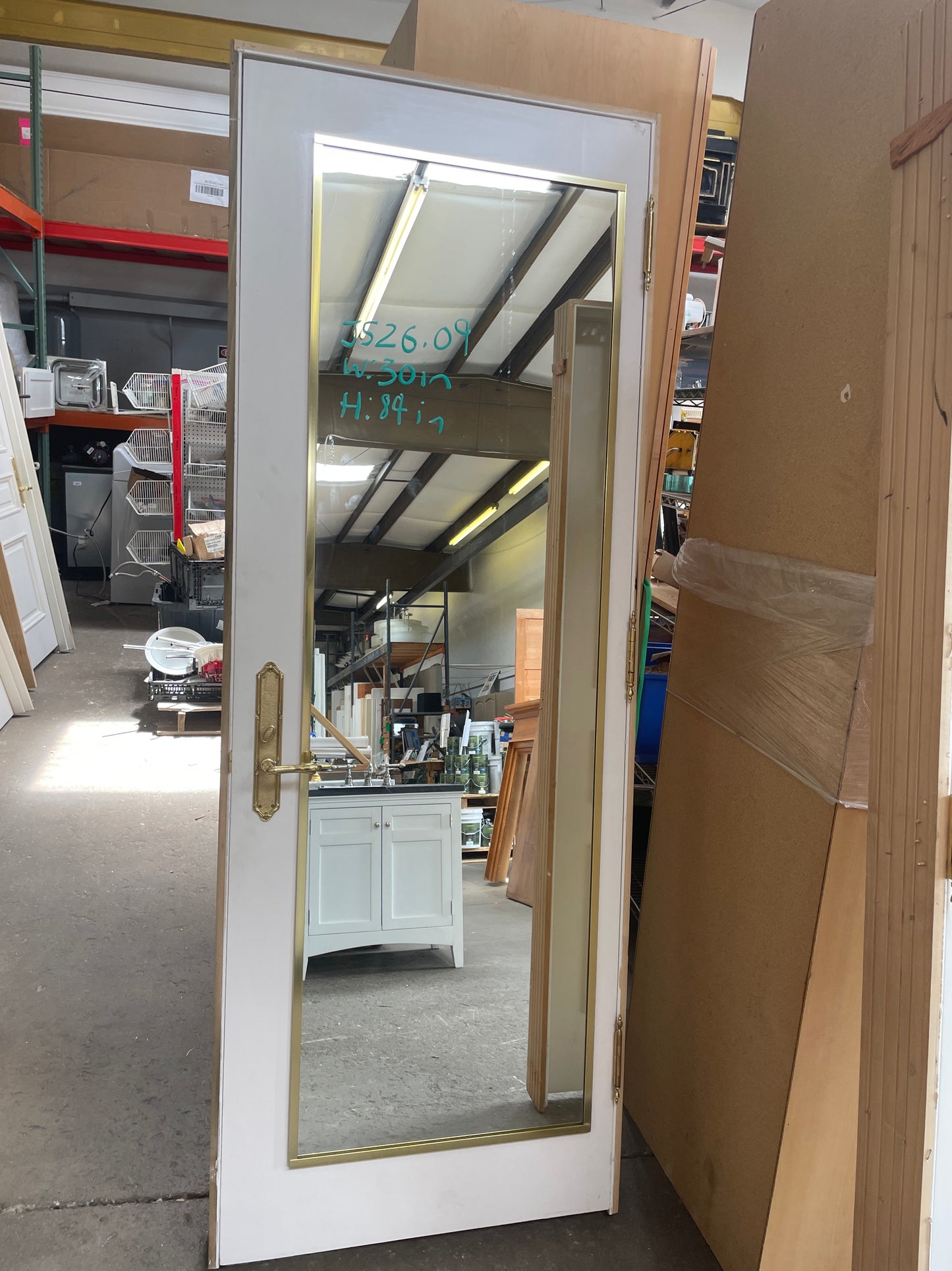 30x84 LHS Interior Solid Mirror Prehung Door, White [#J526.09]