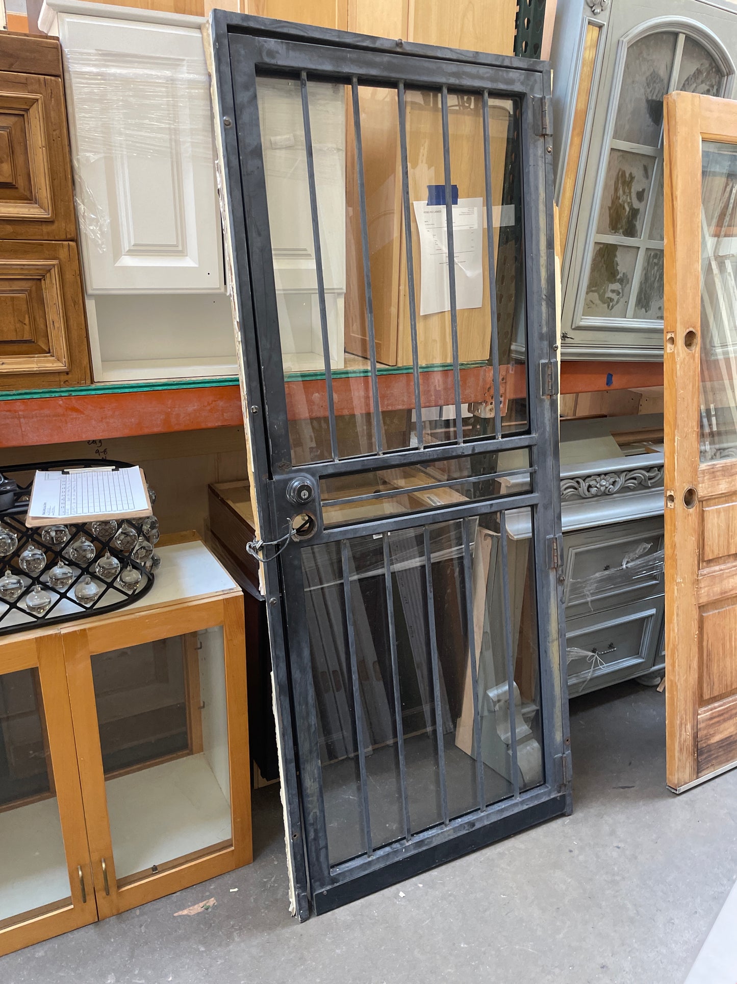 32x80 LHS Exterior Solid Cage Glass Prehung Door, Black [#J608.05]