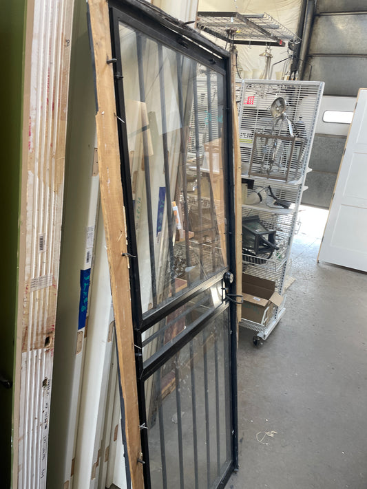 32x80 LHS Exterior Solid Cage Glass Prehung Door, Black [#J608.05]