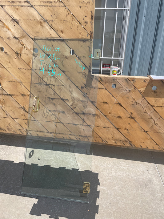 28x65 Frameless Glass Shower Door, Brass Hardware [#J609.09]