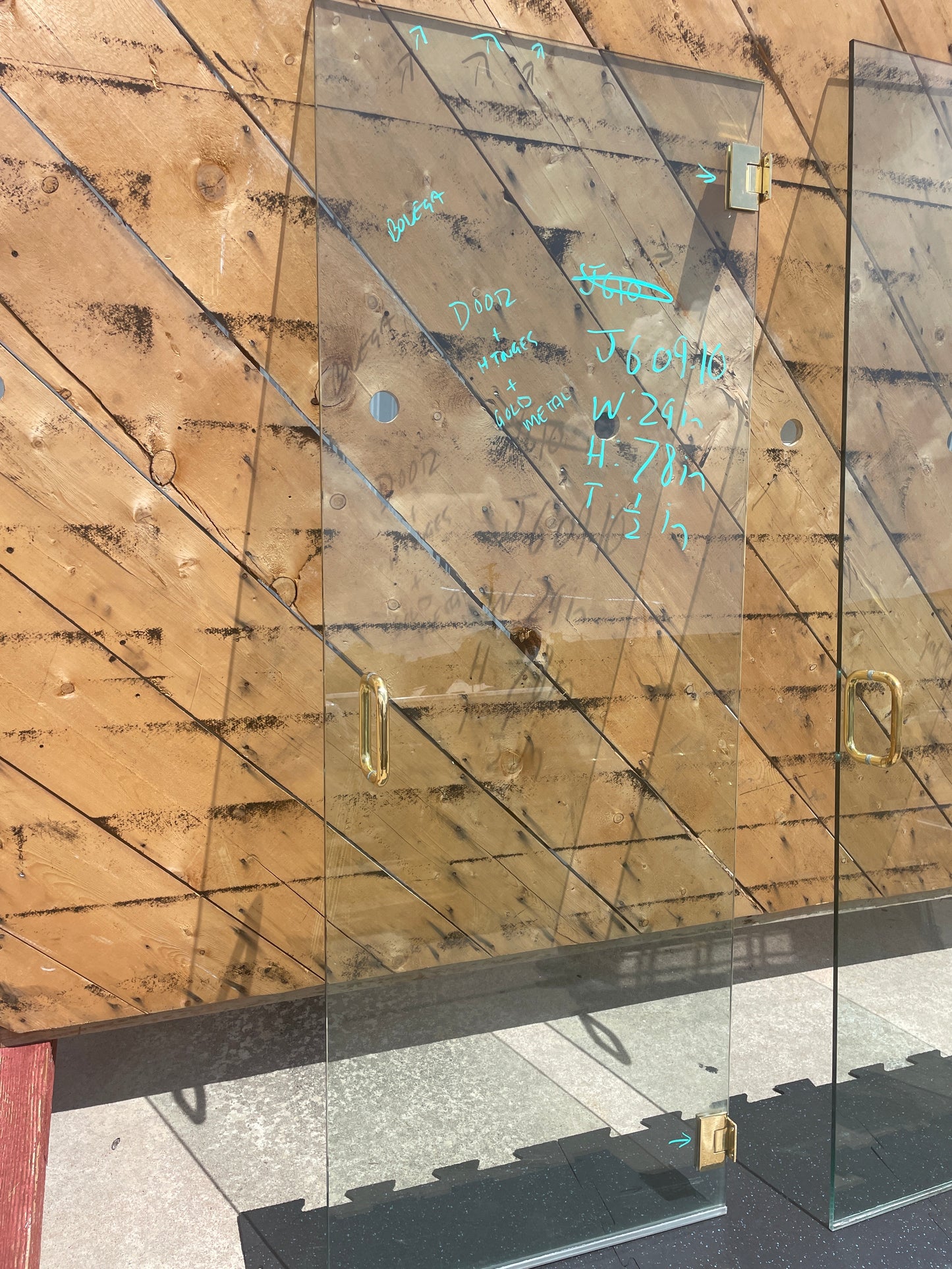 29x78 Frameless Glass Shower Door, Brass Hardware [#J609.10]