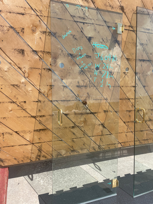 29x78 Frameless Glass Shower Door, Brass Hardware [#J609.10]