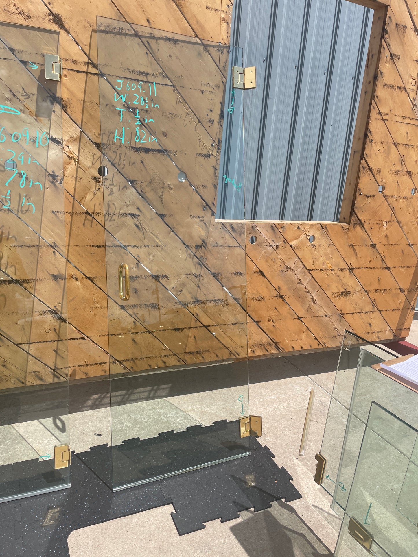 28.5x82 Frameless Glass Shower Door, Brass Hardware [#J609.11]