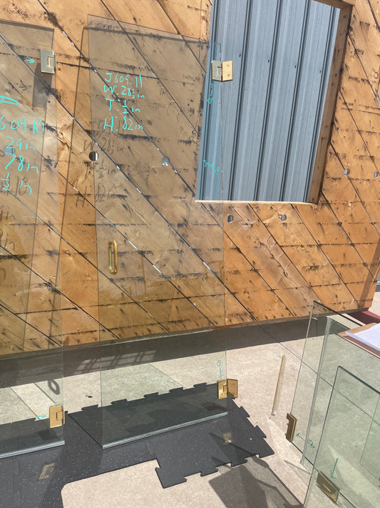 28.5x82 Frameless Glass Shower Door, Brass Hardware [#J609.11]