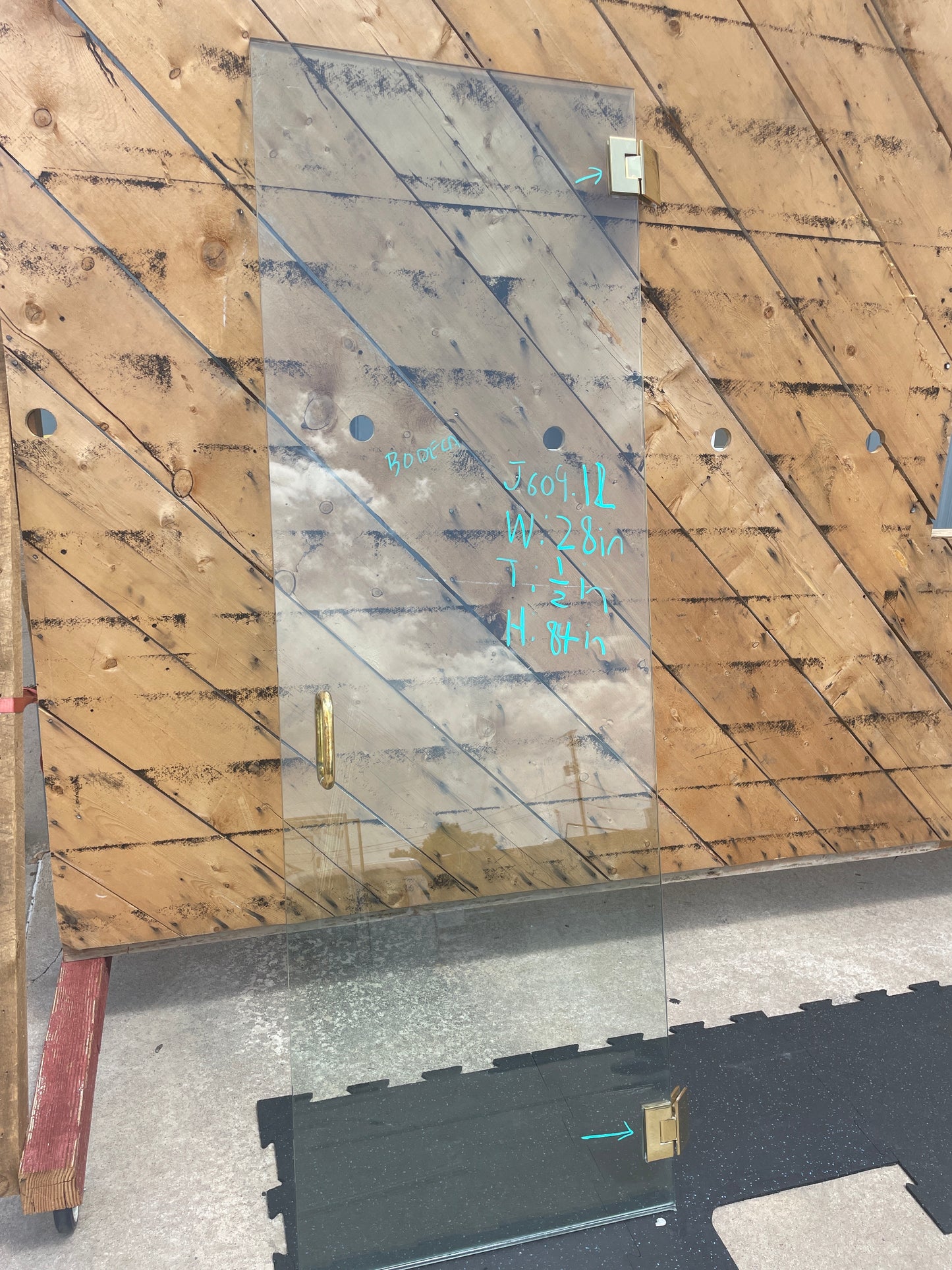 28x84 Frameless Glass Shower Door, Brass Hardware [#J609.12]