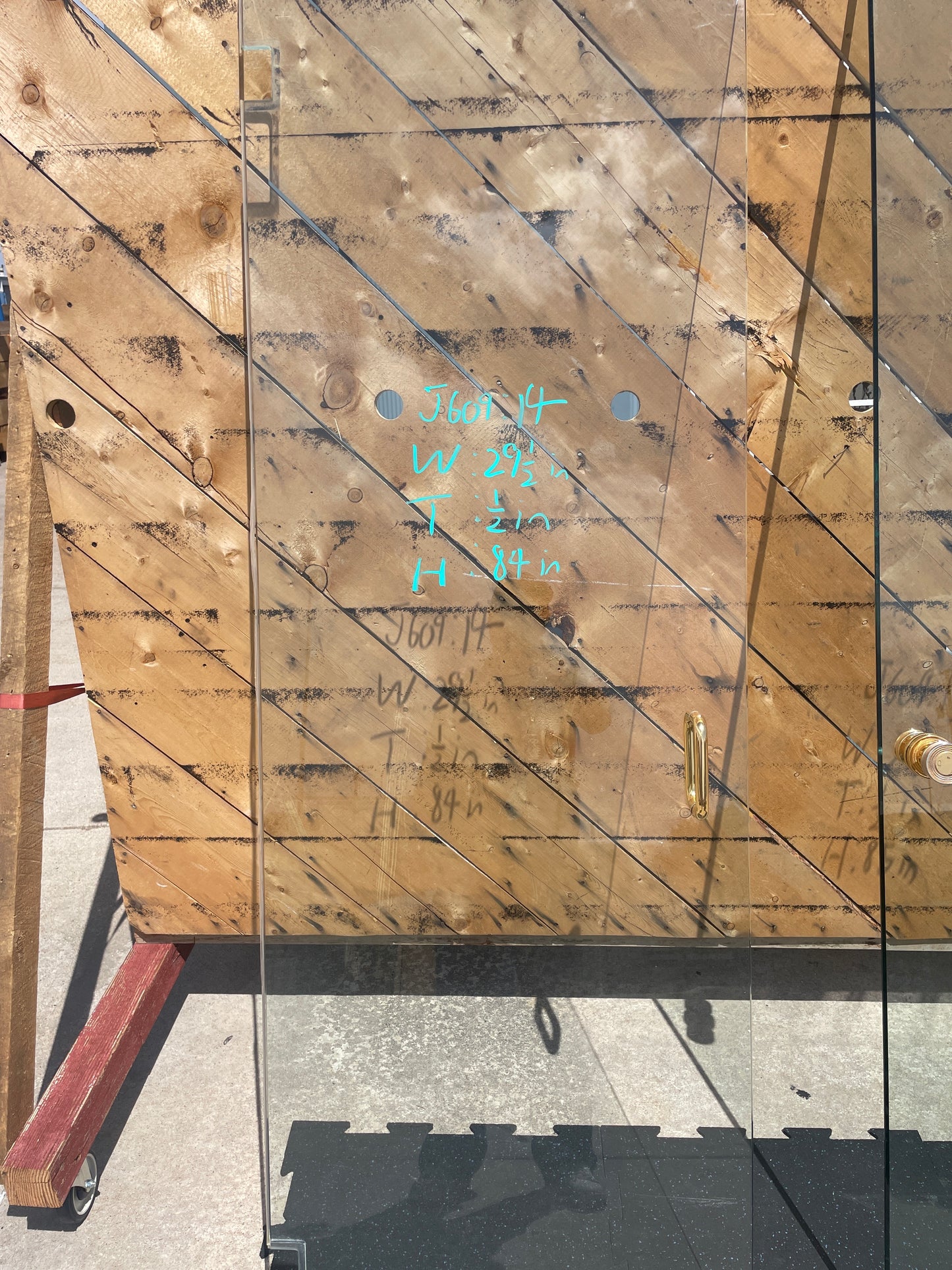 29.5x84 Frameless Glass Shower Door, Brass Hardware [#J609.14]