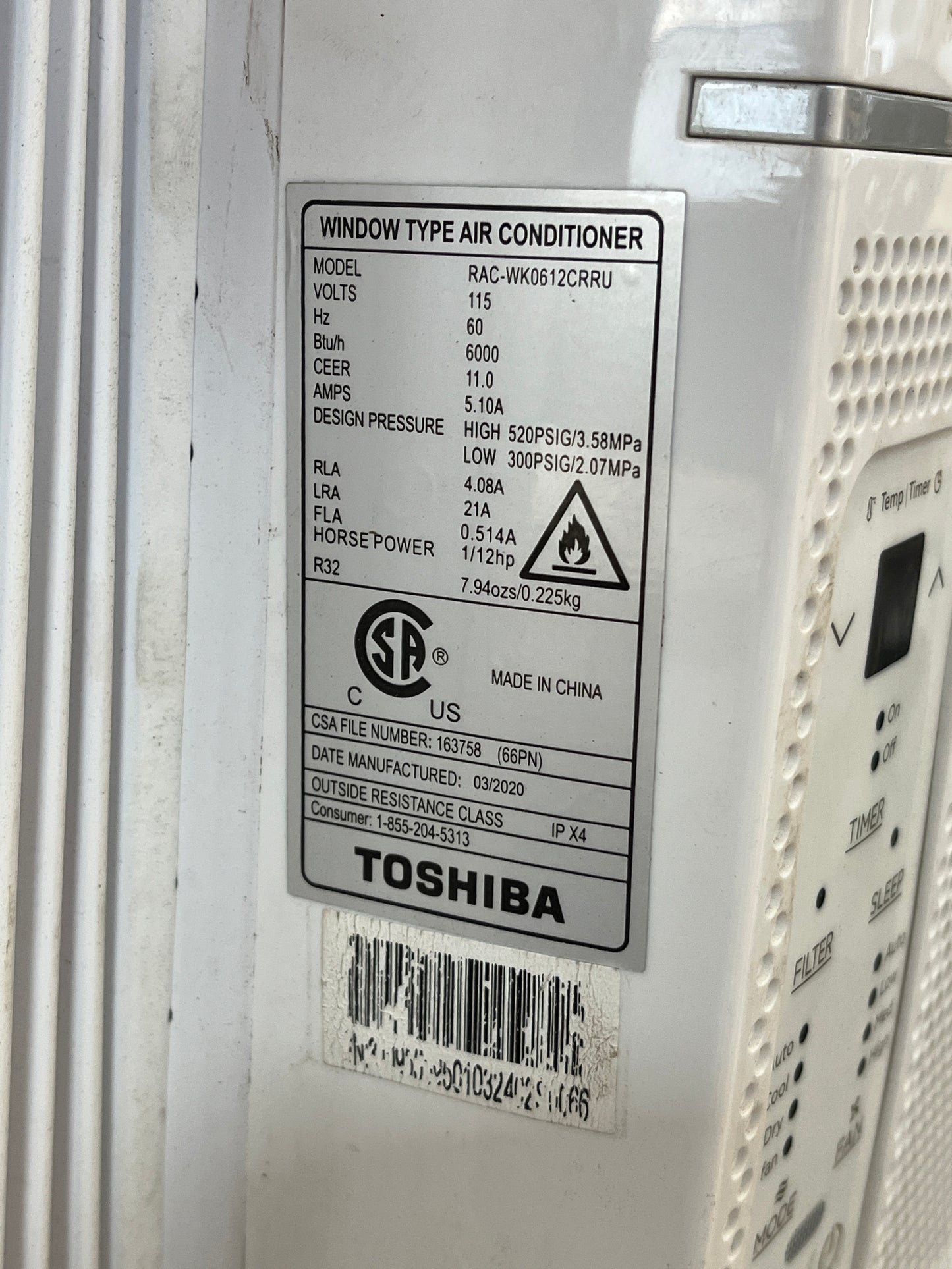Toshiba 6000 BTU Window Air Conditioner [910.09]