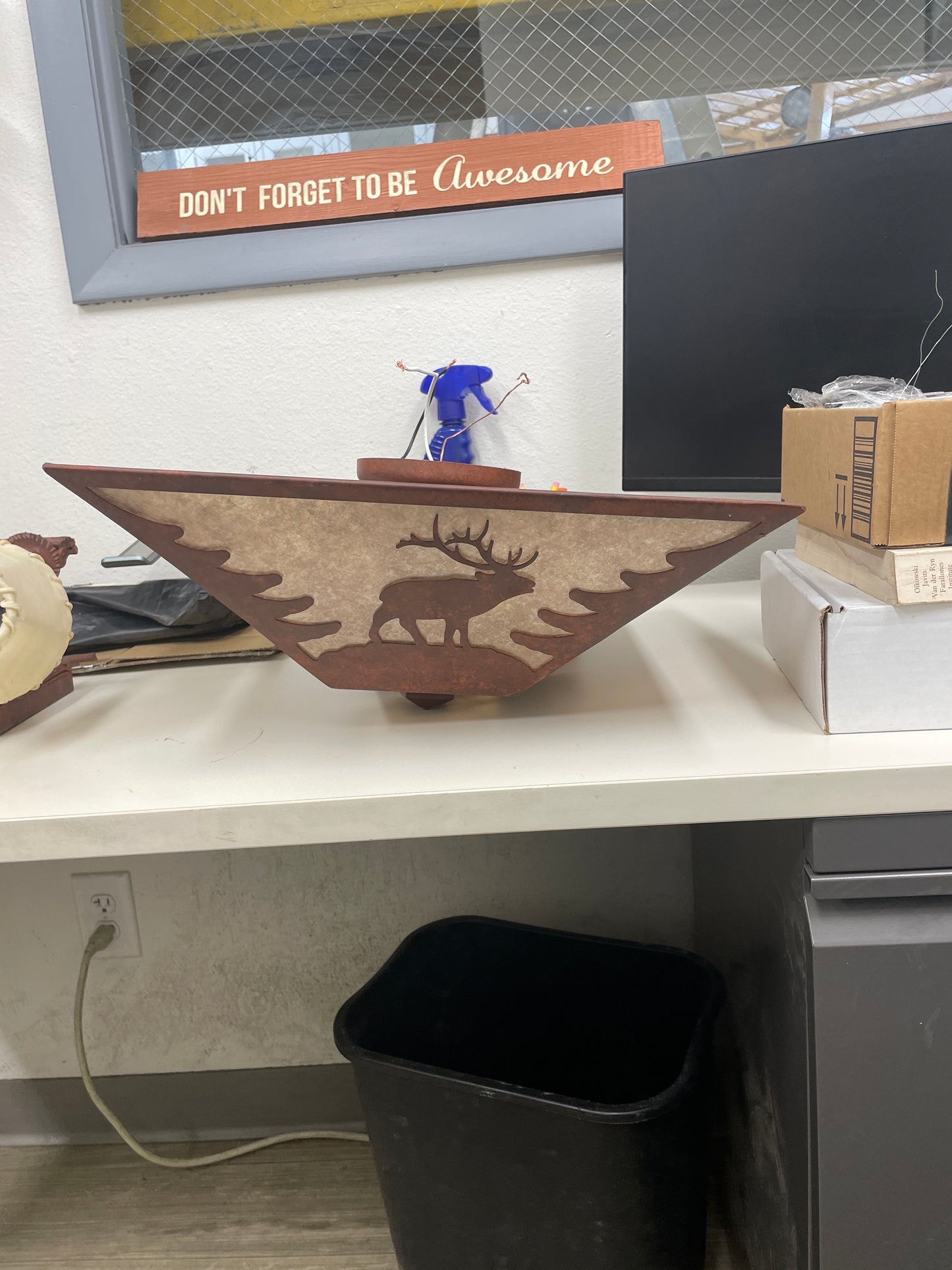 Rustic Flush Mount Ceiling Light, Bronze with Elk Silhouette [#J615.08]