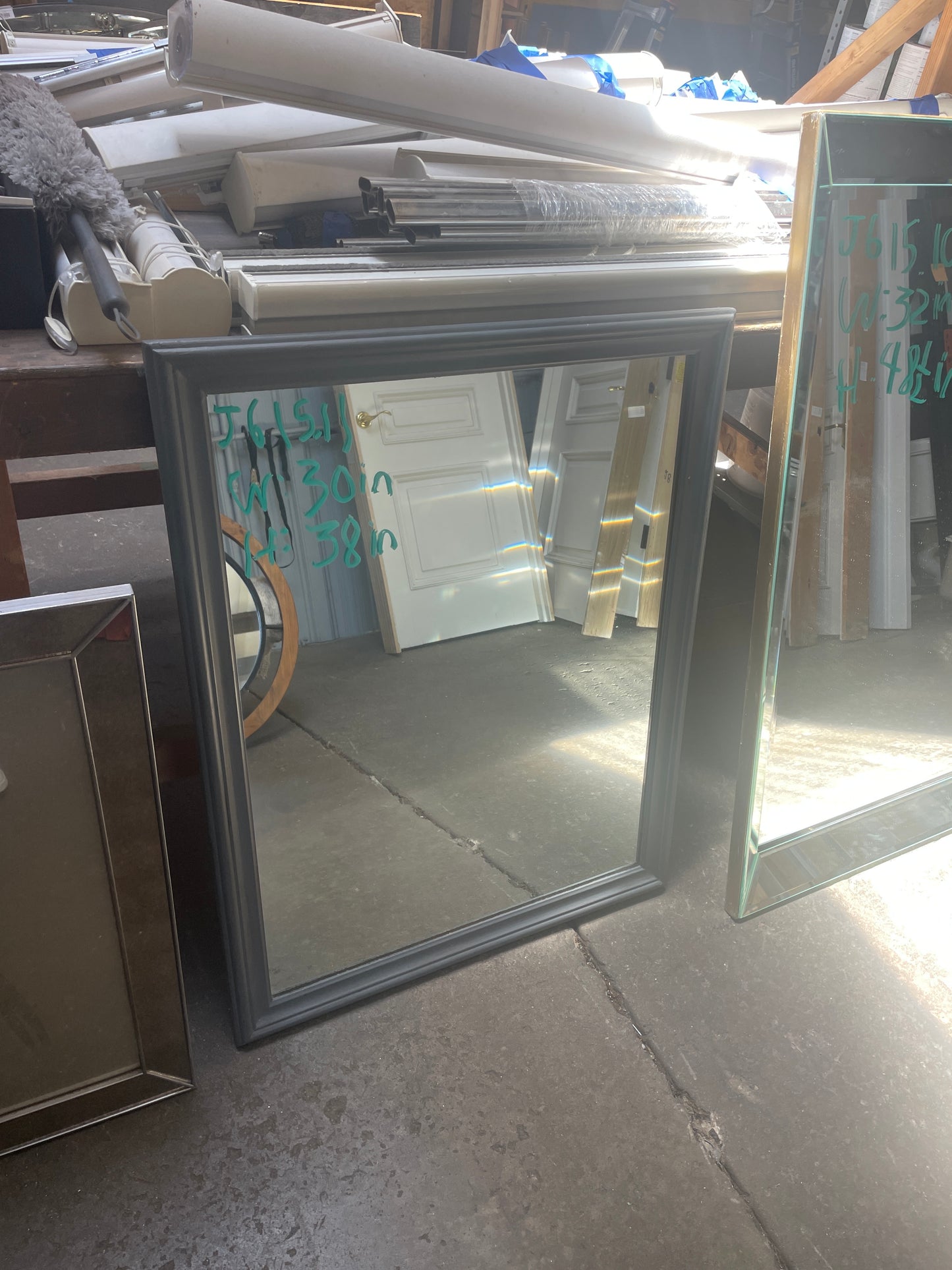 30x38 Framed Wall Mirror, Dark Gray Wood Frame [#J615.11]