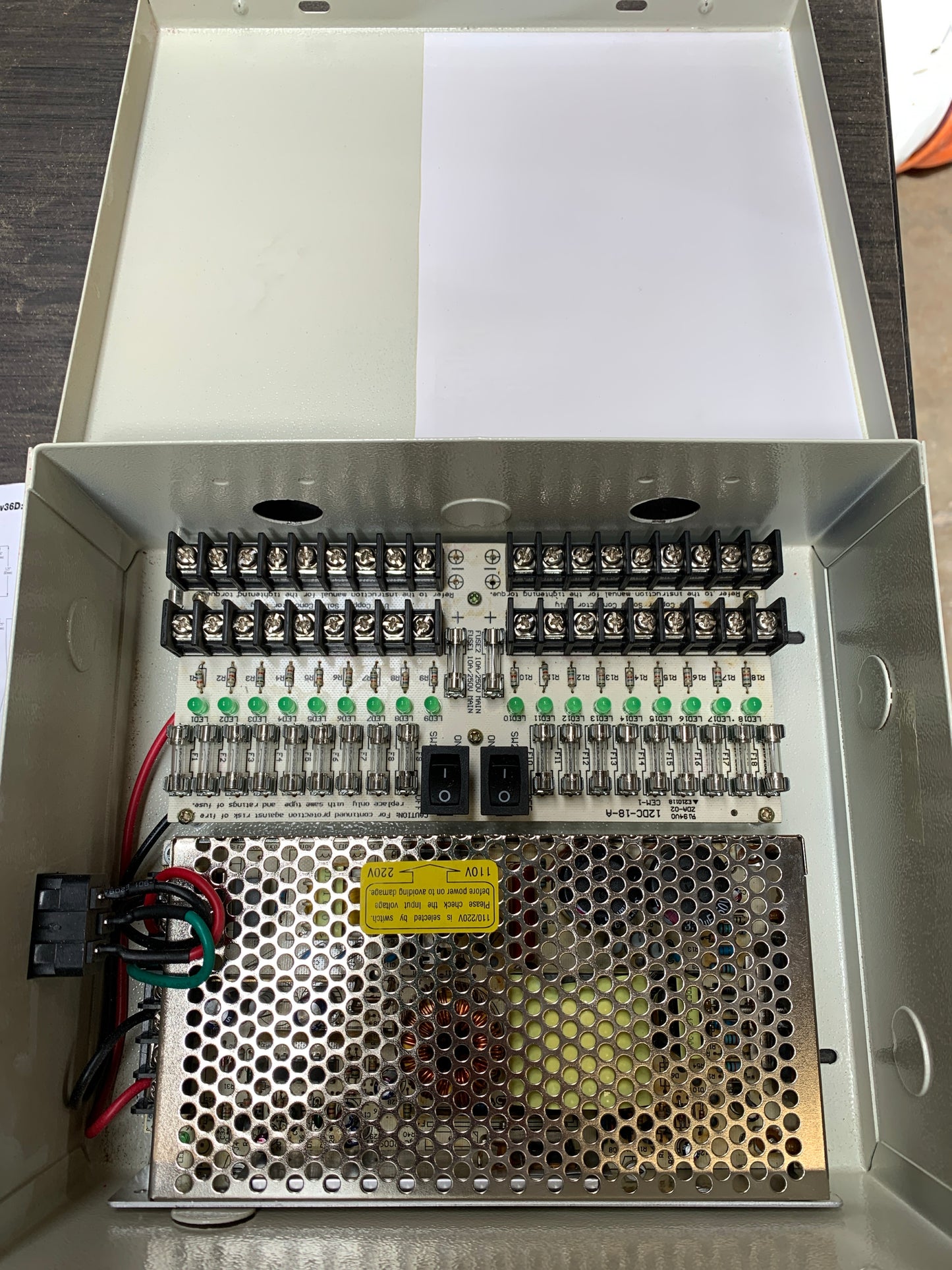 13.5" x 13" Metal CCTV Power Supply Enclosure – 18-Channel with Fuse Protection and LED Indicators 624.03