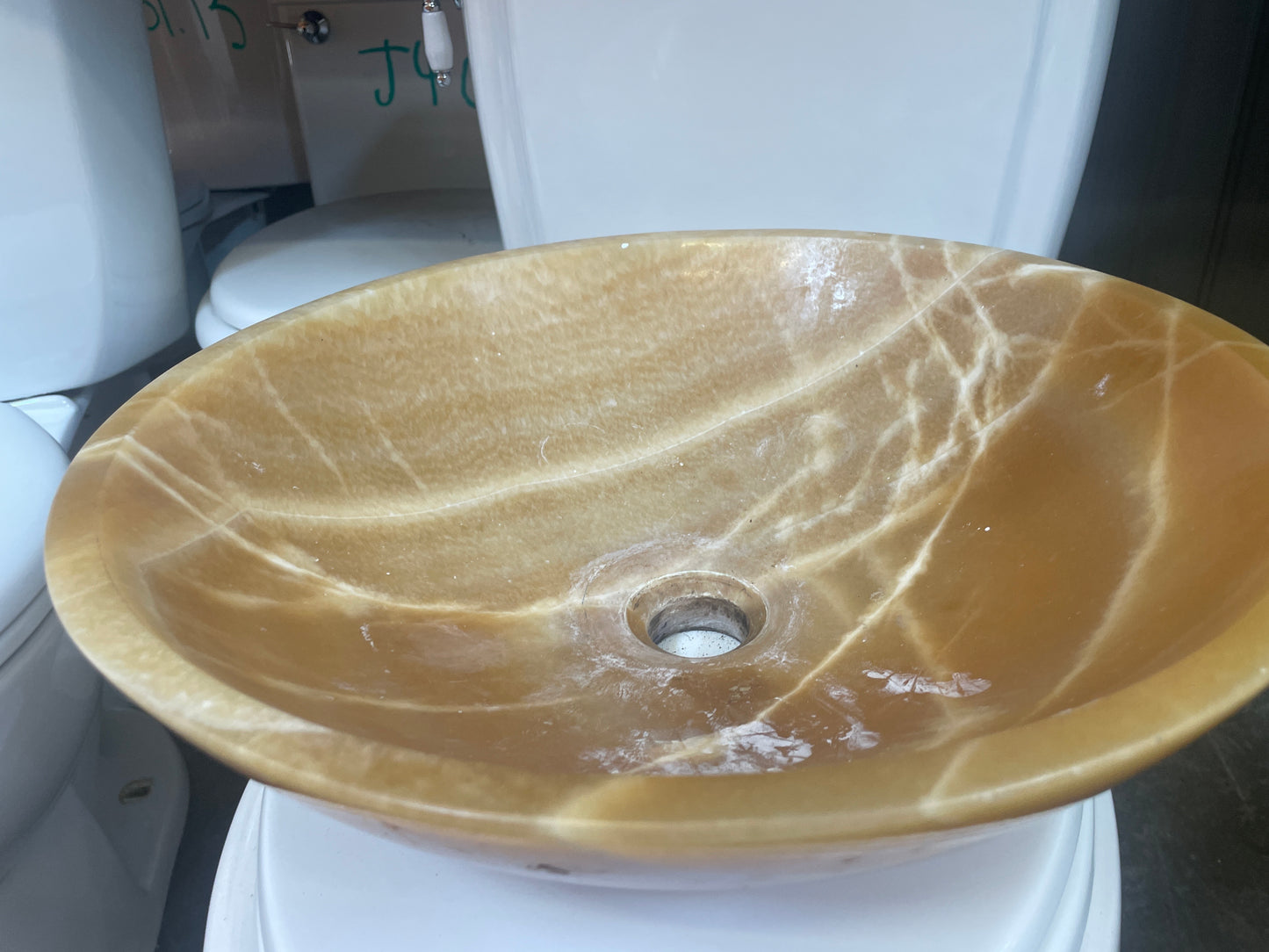 17in Round Onyx Vessel Bathroom Sink, Honey [#J615.16]