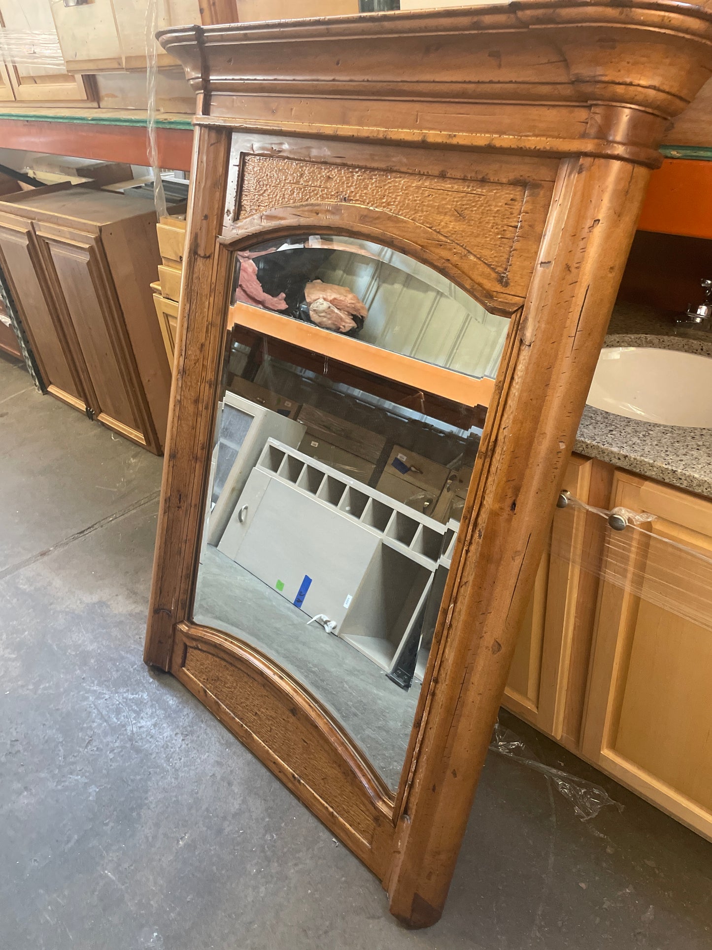 40x61 Ornate Arch Wall Mirror, Natural Wood Frame [#J615.18]