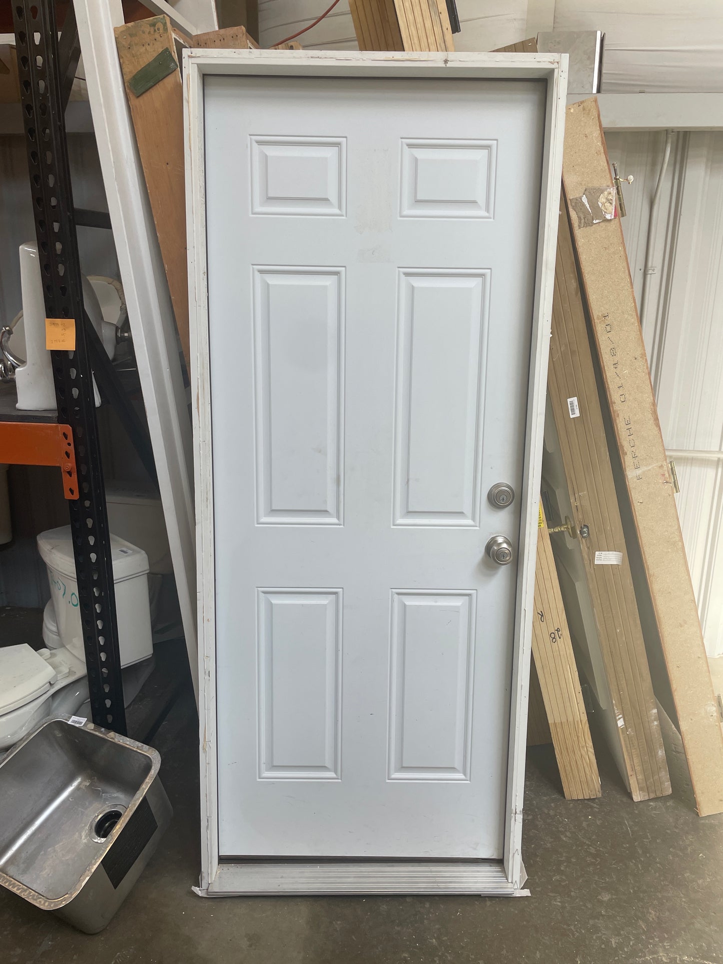 32x81 LHS Exterior Hollow 6 Panel Prehung Door, White [#J622.13]
