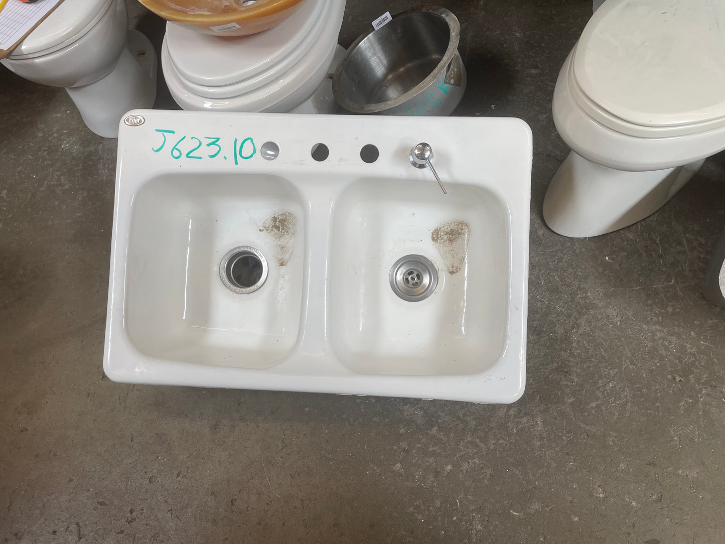 33x22 Eljer Cast Iron Drop-In Kitchen Sink, White [#J623.10]