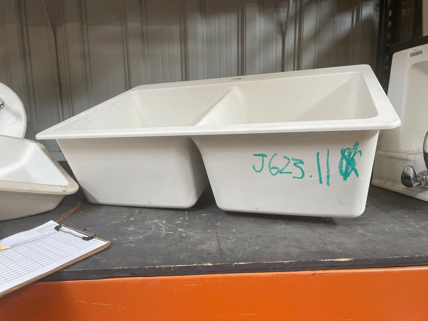 33x22 Double Basin Drop-In Kitchen Sink, White Composite [#J623.11]