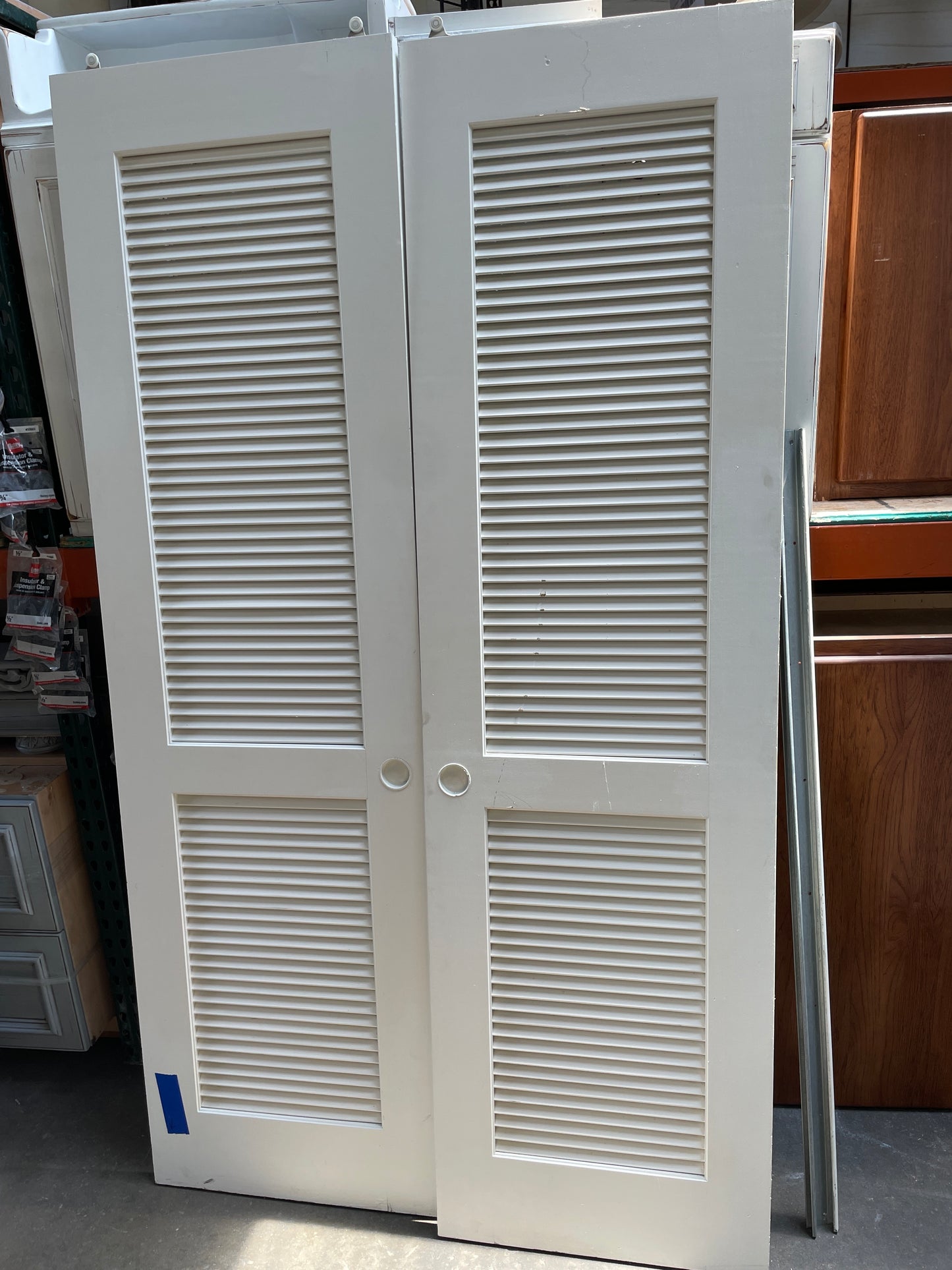 48x84 Interior Reclaimed Louvered Bypass Door Pair, White