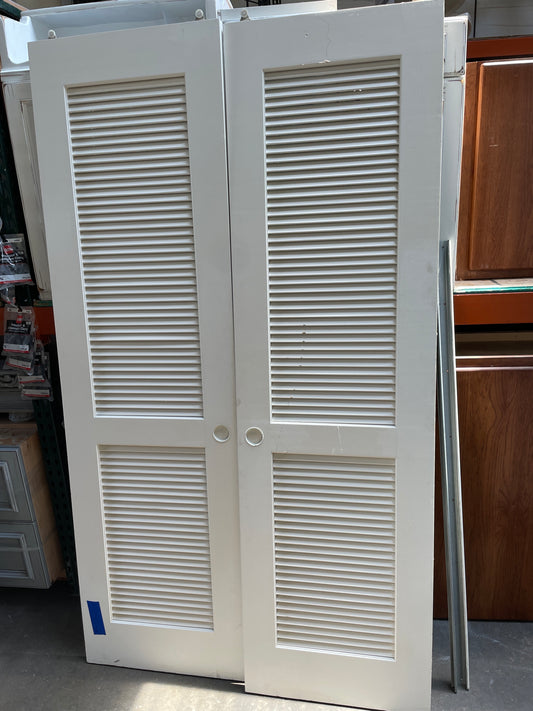 48x84 Interior Reclaimed Louvered Bypass Door Pair, White