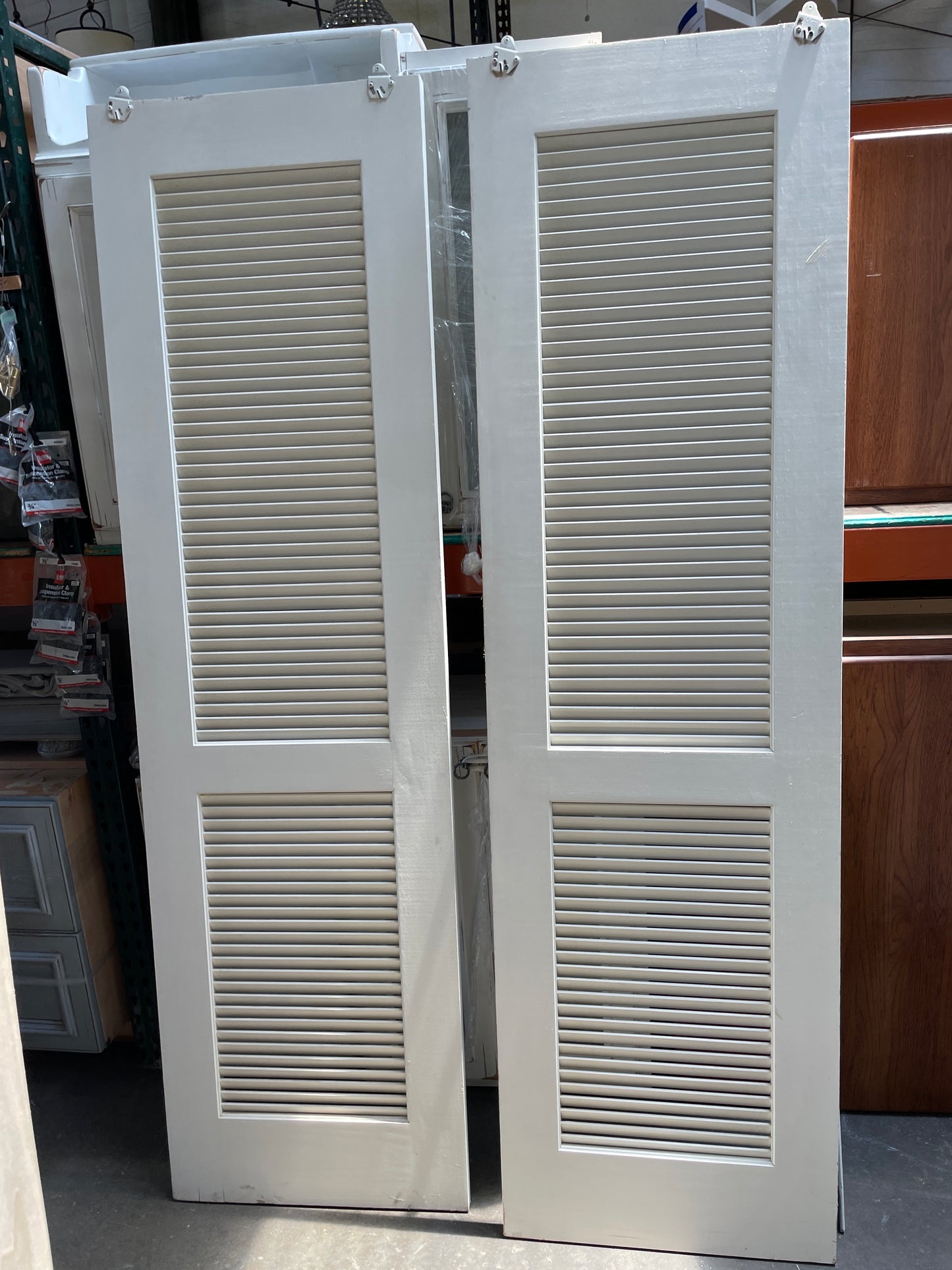 48x84 Interior Reclaimed Louvered Bypass Door Pair, White