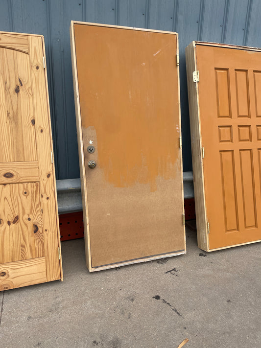 36x81 LHS Exterior Reclaimed Solid Flush Prehung Door, Brown