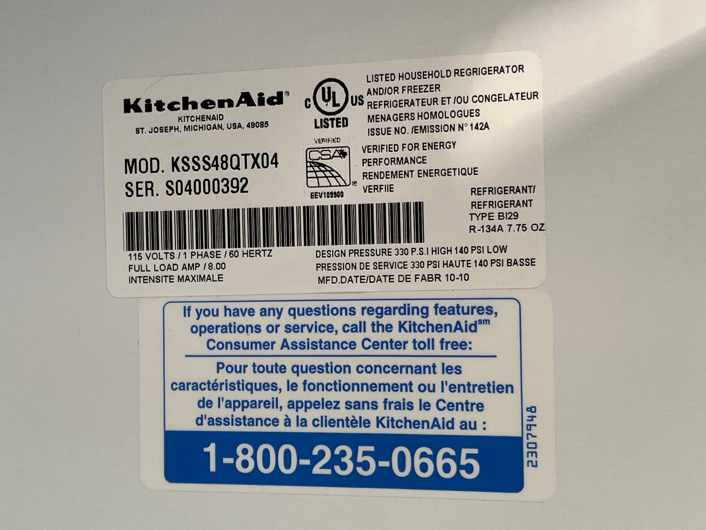 KitchenAid Built-In Side-by-Side Refrigerator [916.91]