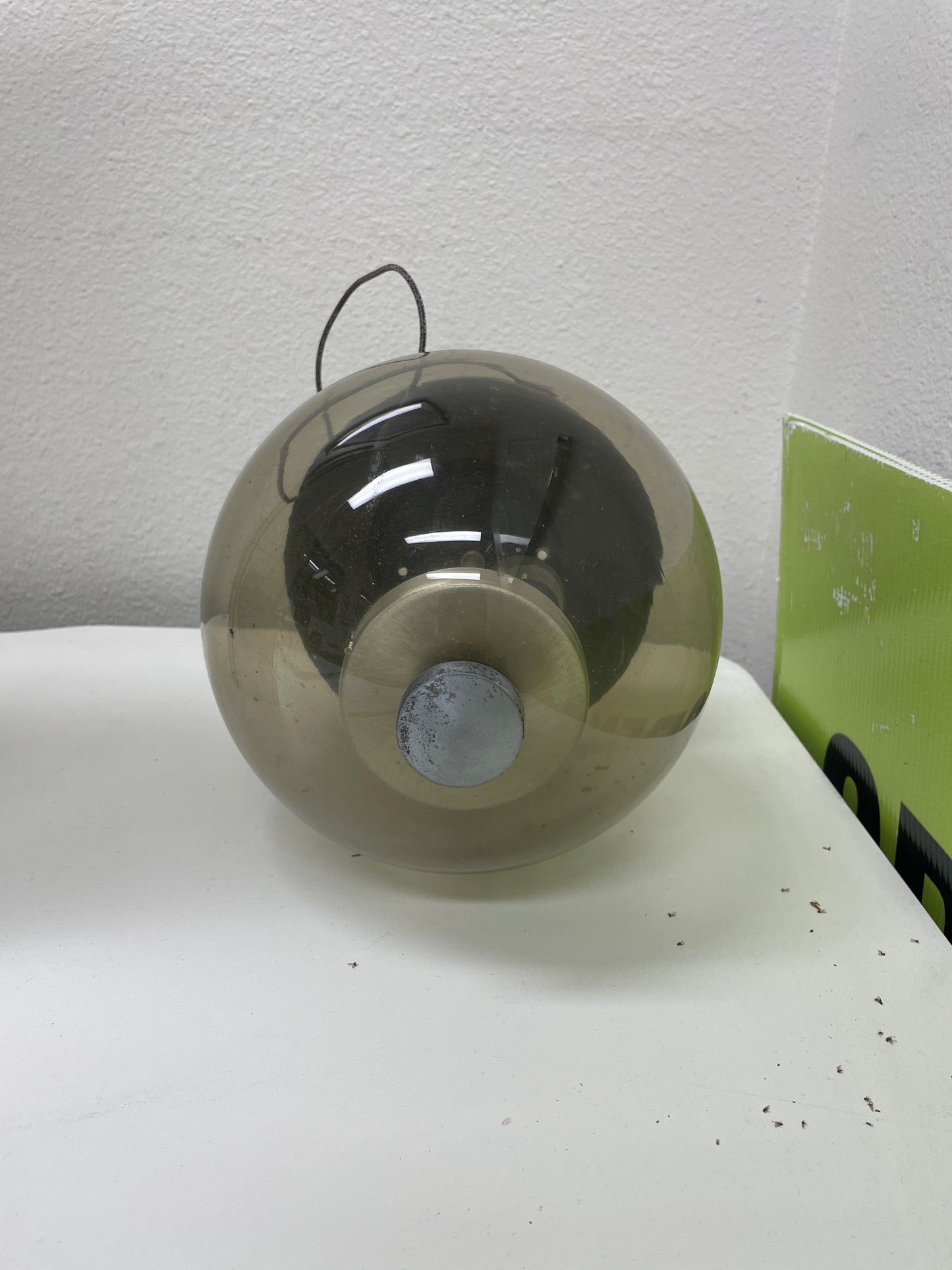 Smoked Globe Reclaimed Pendant, Wood Grain Canopy