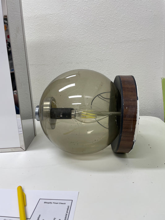 Smoked Globe Reclaimed Pendant, Wood Grain Canopy