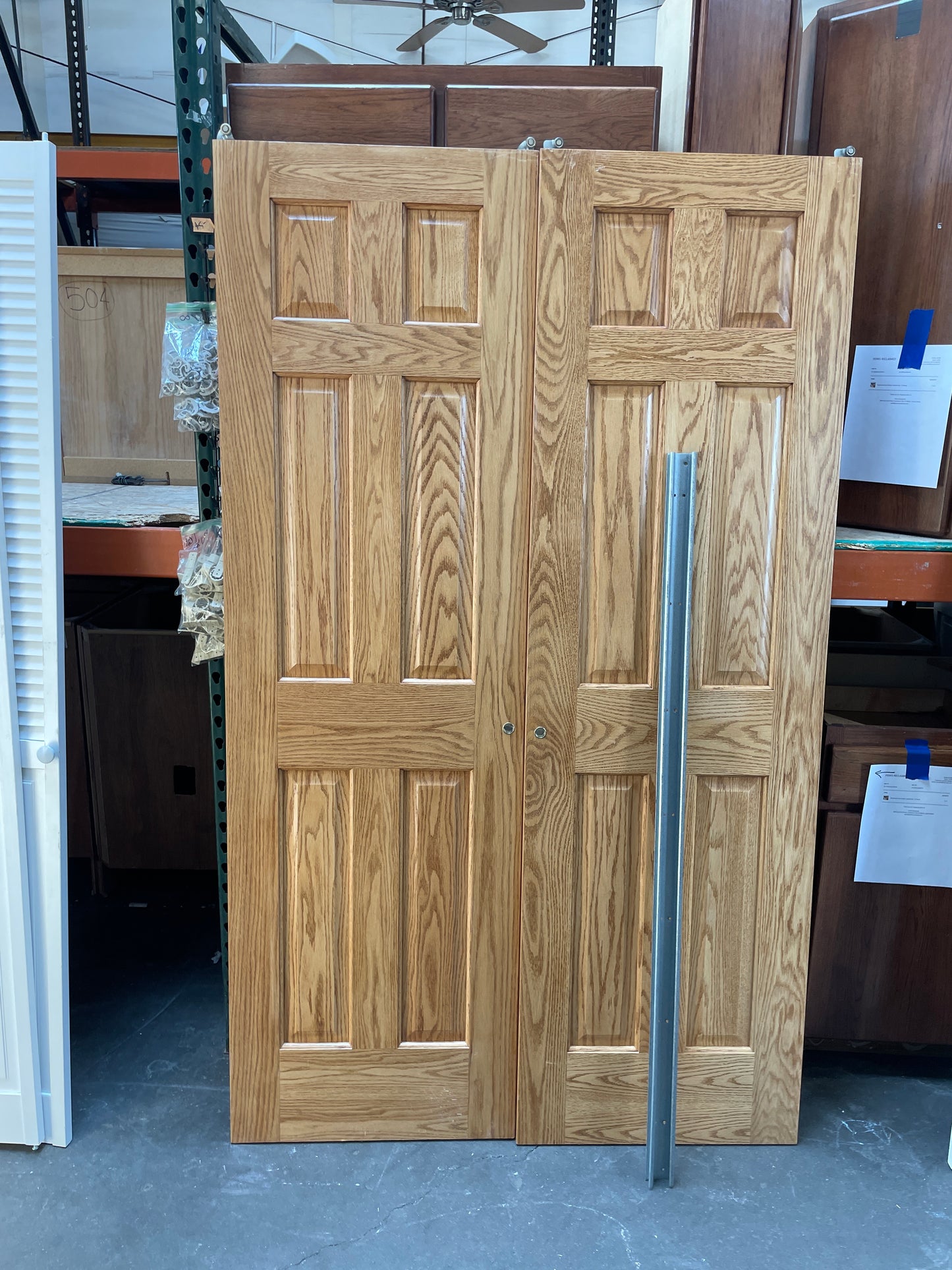 48x80 Interior Reclaimed Solid 6 Panel Bypass Door Pair, Wood Finish