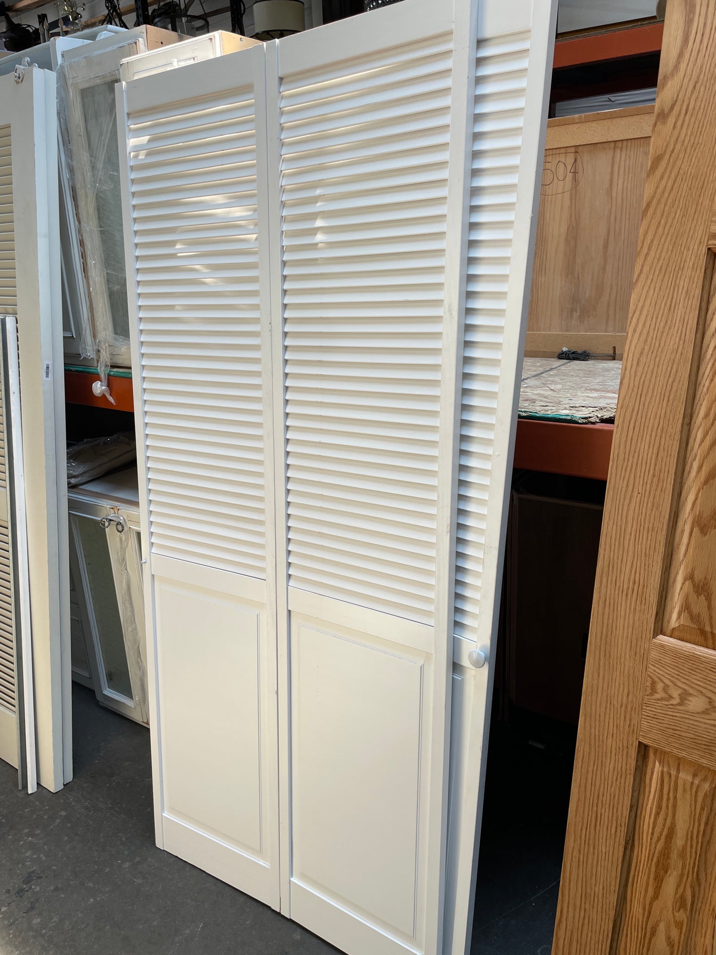 36x79 Interior Reclaimed Solid Louvered Bi-fold Door Pair, White