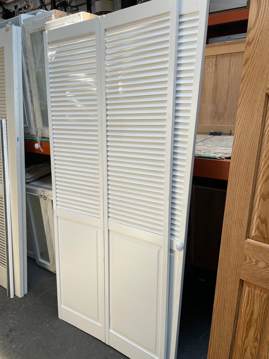 36x79 Interior Reclaimed Solid Louvered Bi-fold Door Pair, White