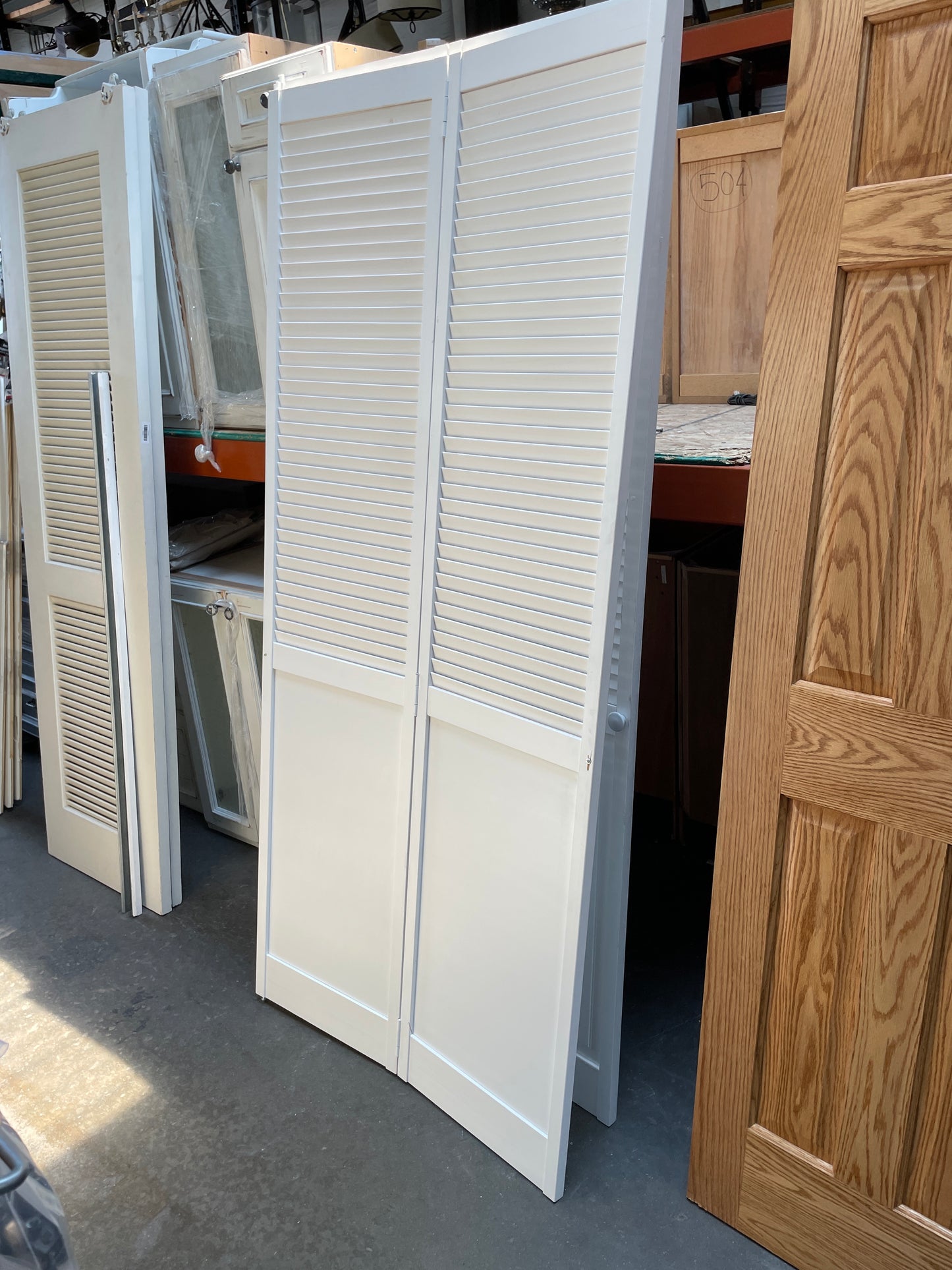 36x79 Interior Reclaimed Solid Louvered Bi-fold Door Pair, White