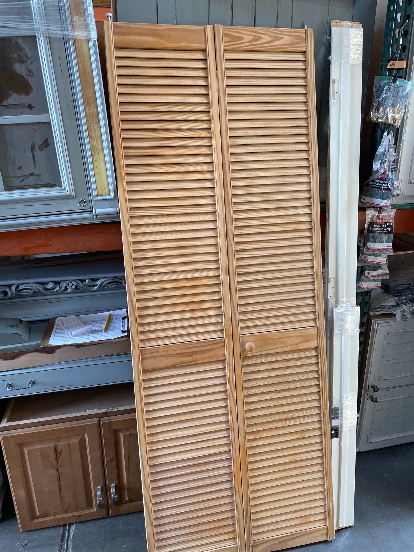 30x79 Interior Reclaimed Solid Full Louvered Bi-fold Door Pair, Wood Finish