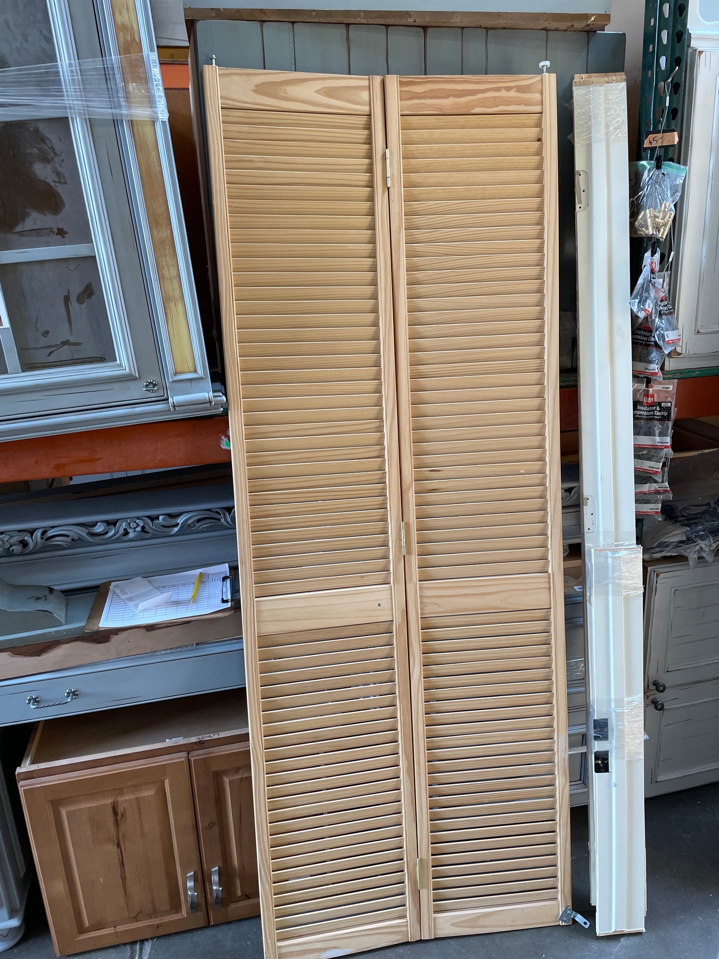 30x79 Interior Reclaimed Solid Full Louvered Bi-fold Door Pair, Wood Finish