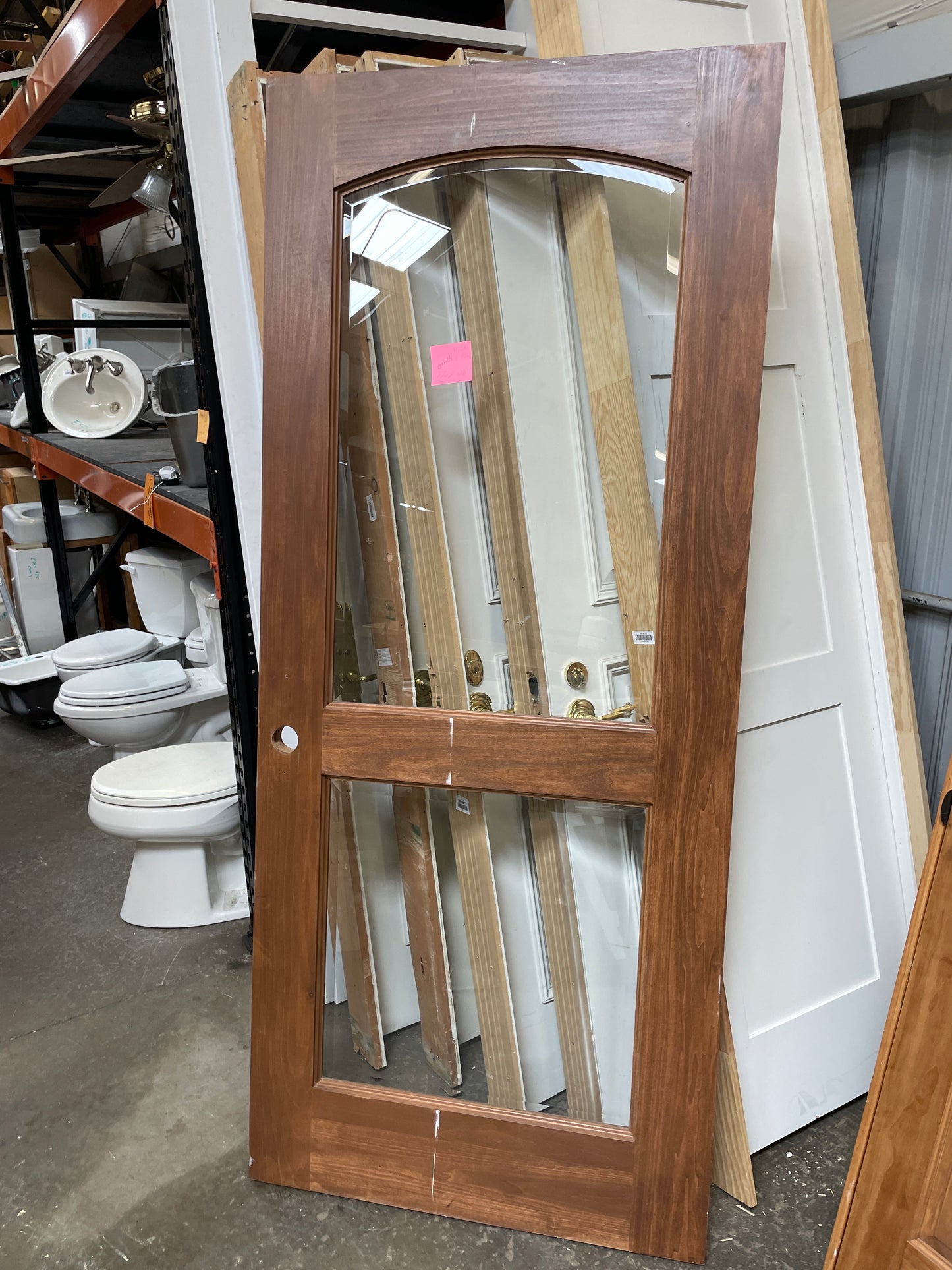 36x84 LHS Exterior Reclaimed Solid 2 Light Slab Door, Wood Finish