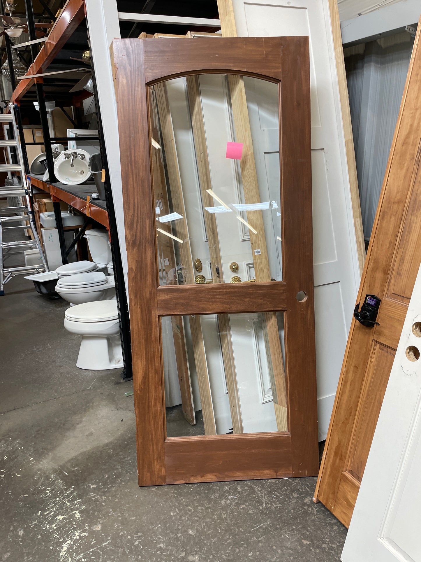 36x84 LHS Exterior Reclaimed Solid 2 Light Slab Door, Wood Finish