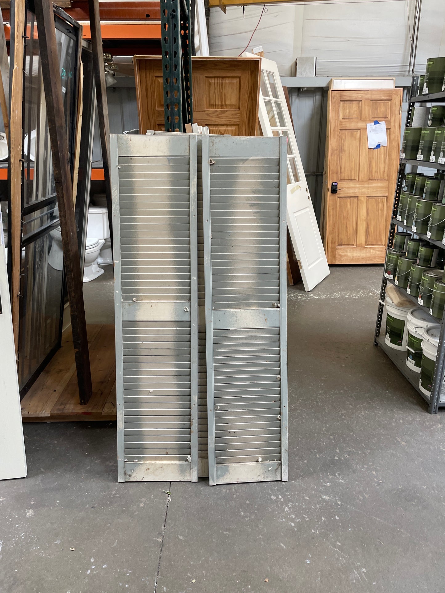 30x63 Reclaimed Louvered Window Shutters, Grey